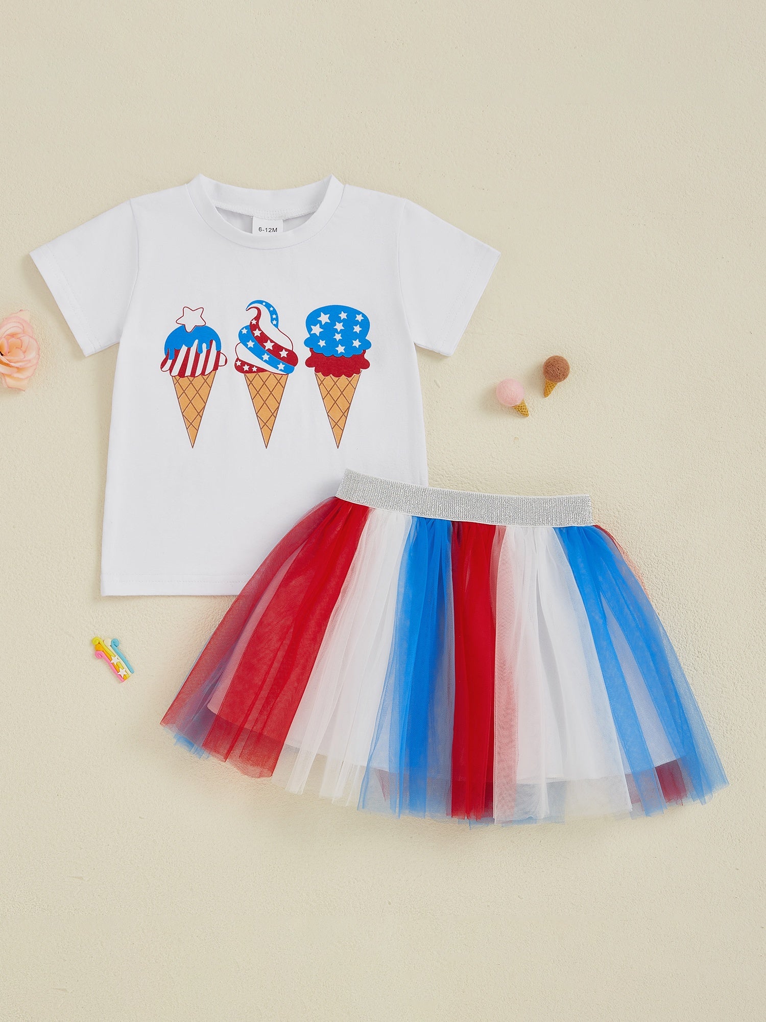 Kids Patriotic T-Shirt Set - Red White Blue Tulle Skirt