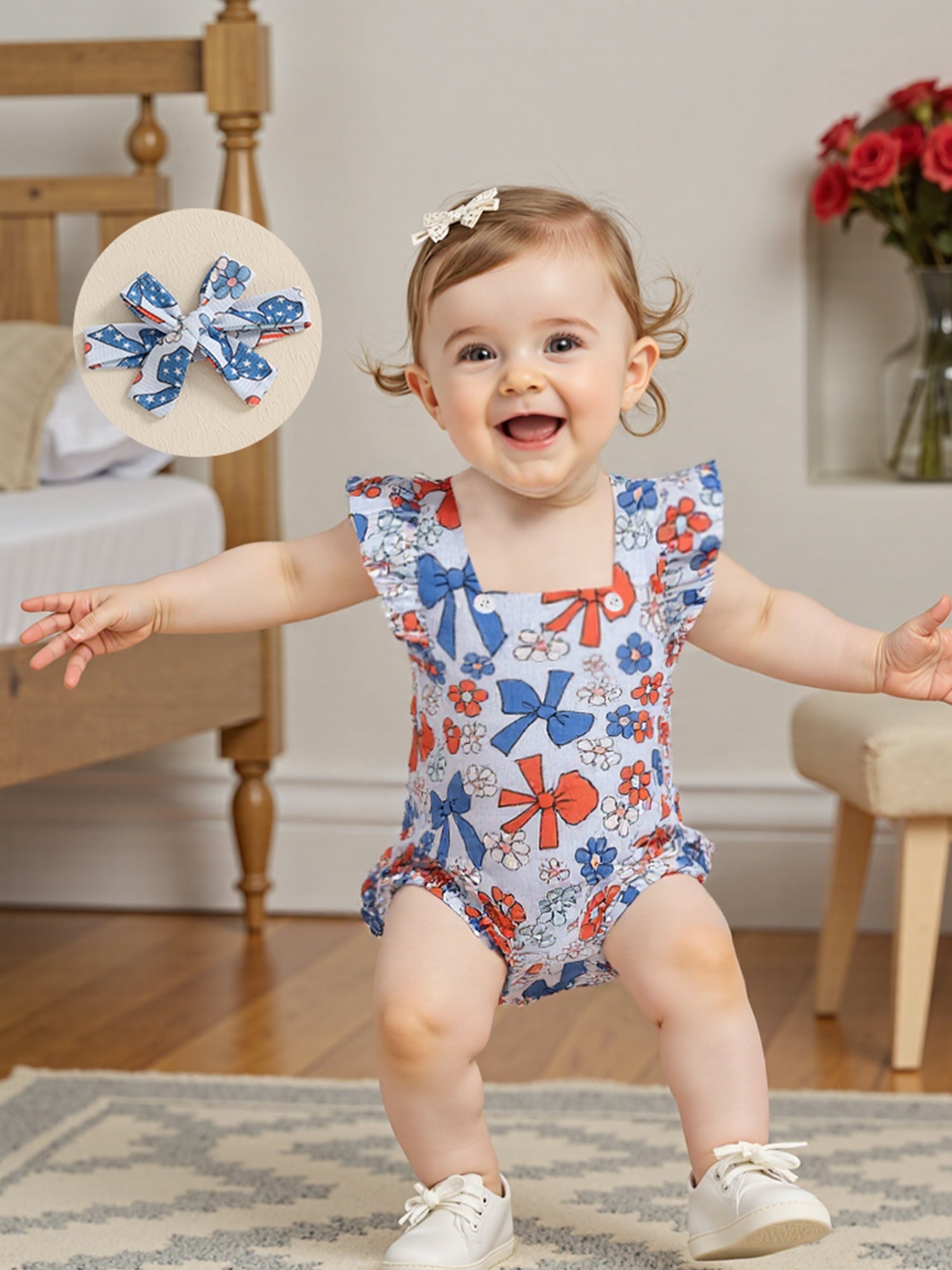 Patriotic Baby Romper - Red White Blue Stars