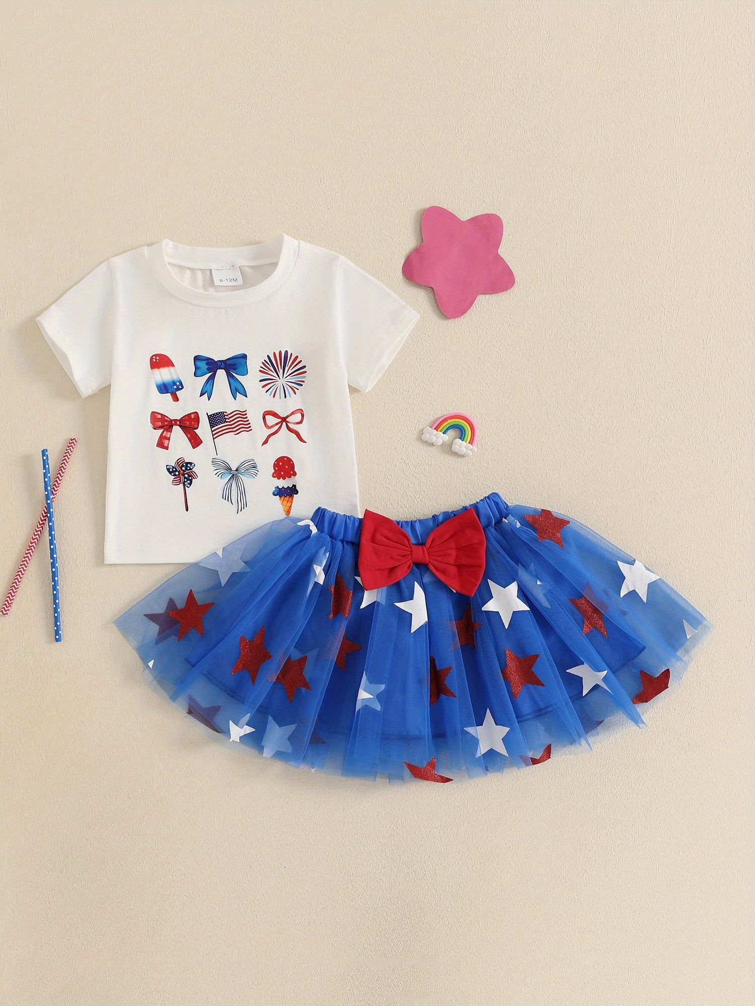 Baby Patriotic Tee - Starry Red White Blue Skirt Set