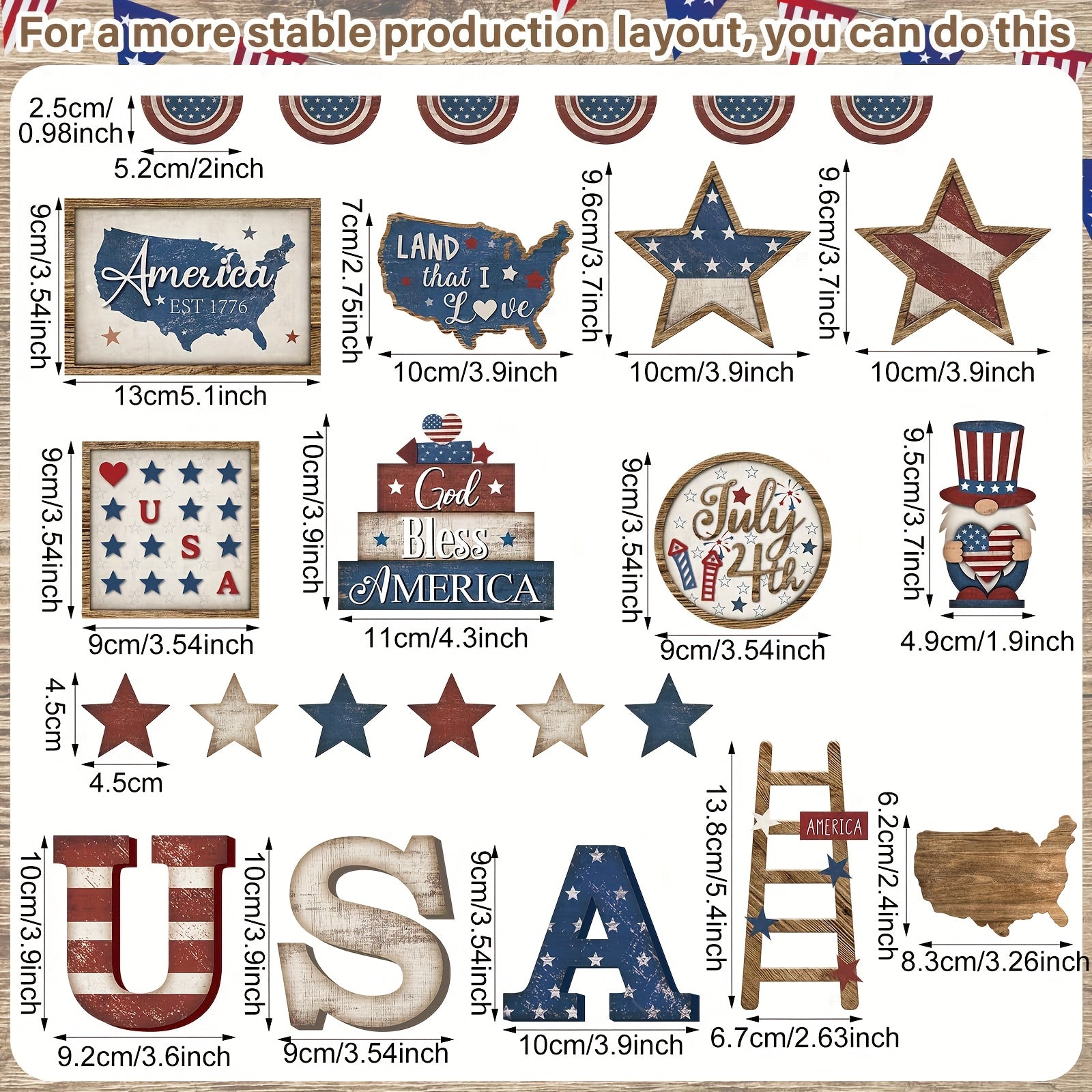 4th July Table Centerpiece - Red White Blue Star Wooden Sign