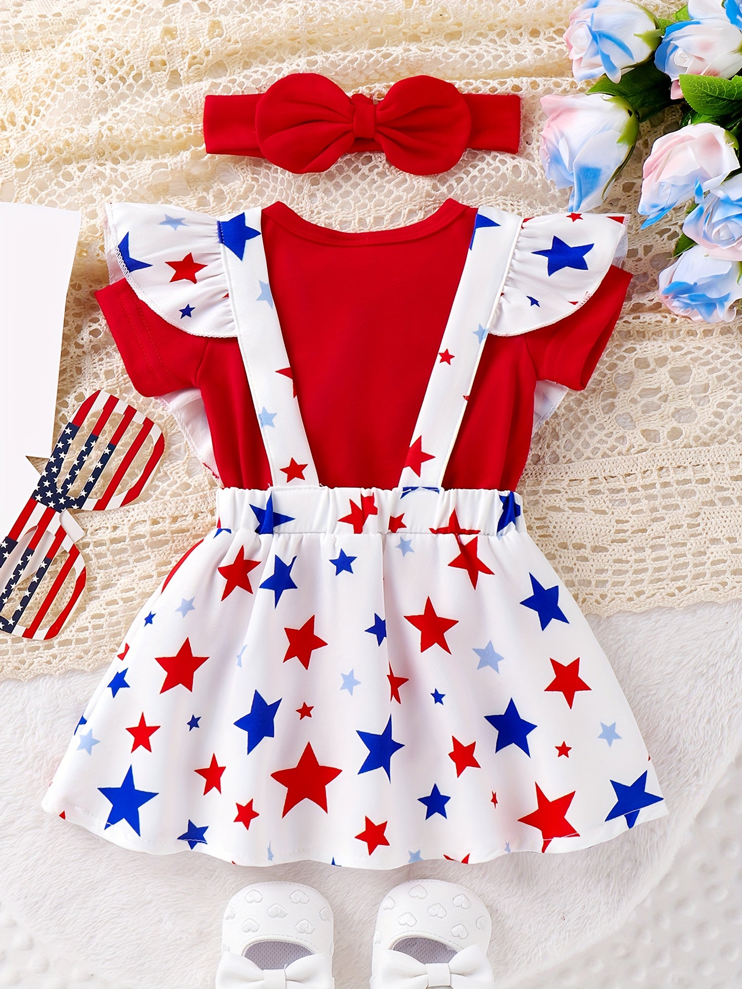 3pcs Baby Girl Cartoon Stars Romper Skirt & Headband Set