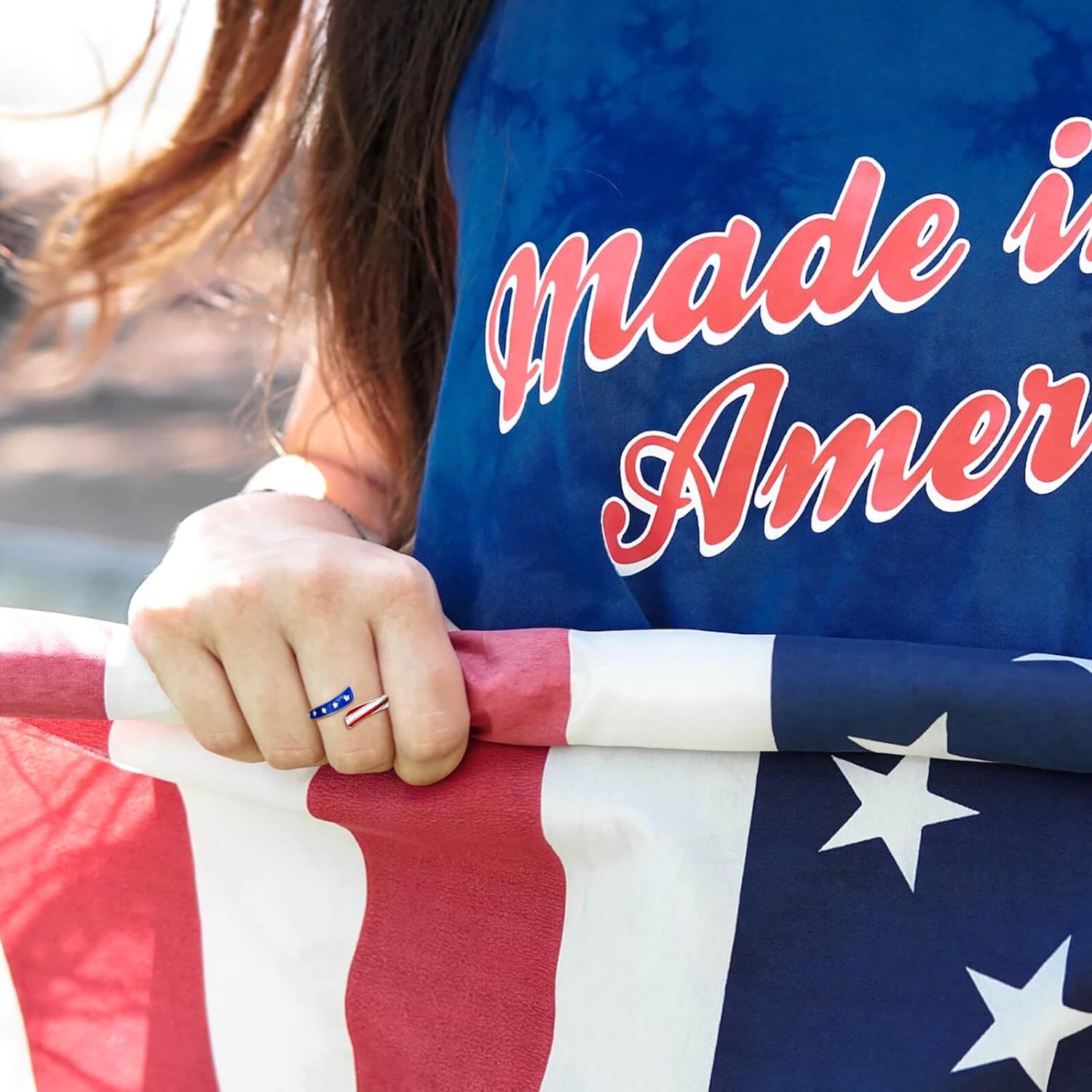 USA Flag Star Alloy Ring - Stylish Patriotic Independence Day Jewelry