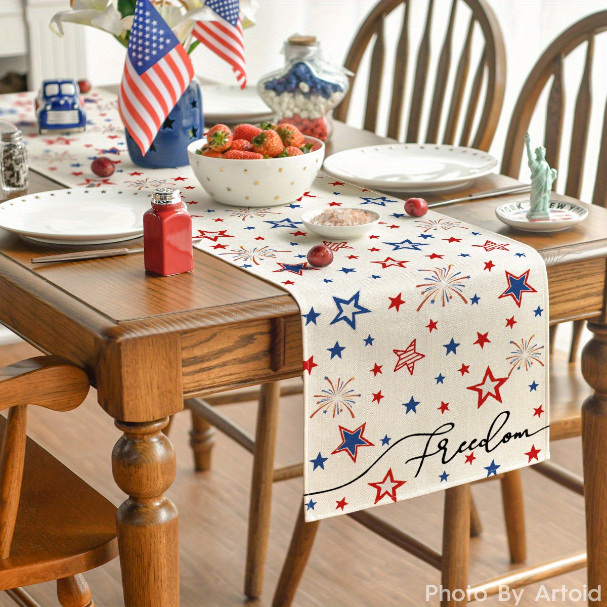Patriotic Freedom Stars Table Runner 13x72 Inch - Indoor Outdoor
