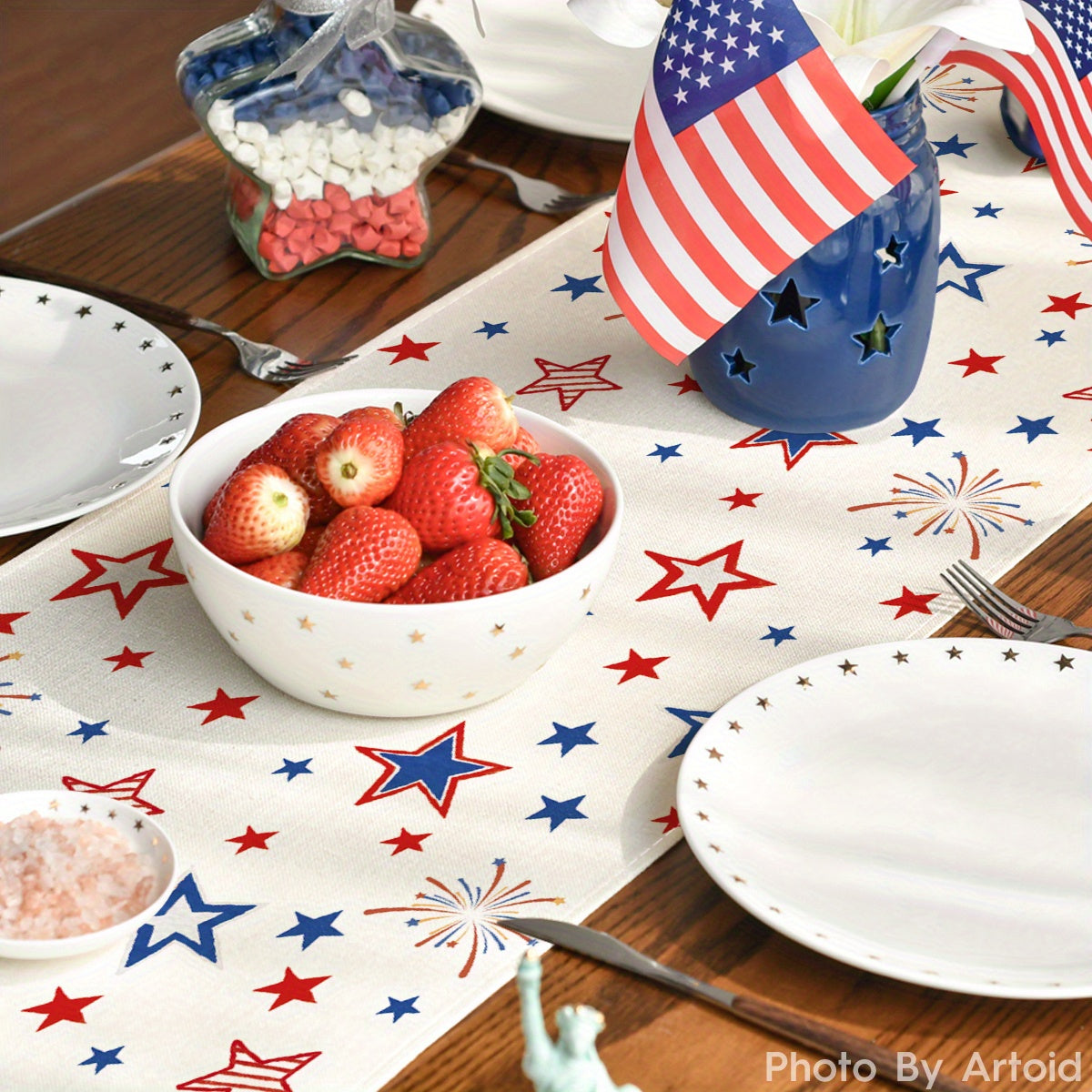 Patriotic Freedom Stars Table Runner 13x72 Inch - Indoor Outdoor