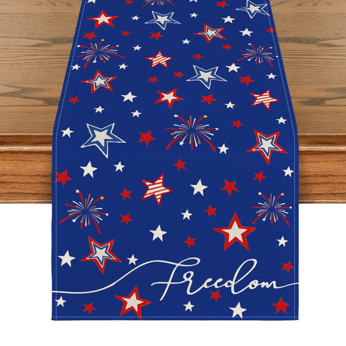 Patriotic Freedom Stars Table Runner 13x72 Inch - Indoor Outdoor