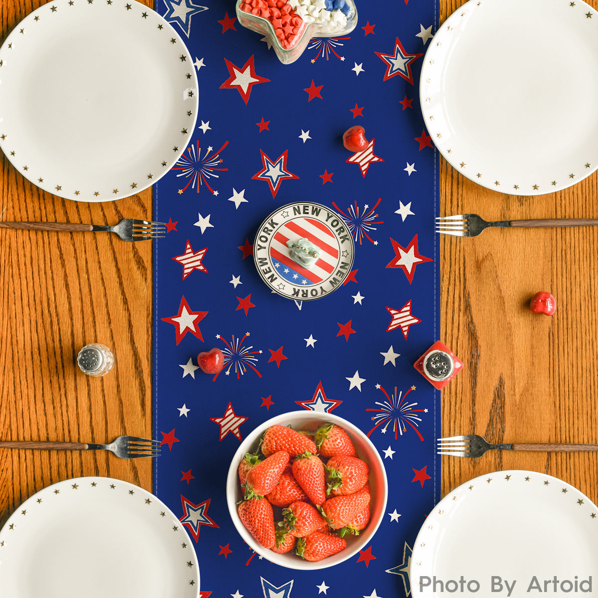 Patriotic Freedom Stars Table Runner 13x72 Inch - Indoor Outdoor
