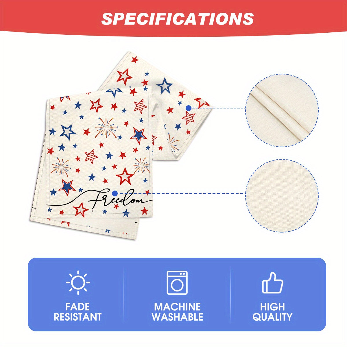 Patriotic Freedom Stars Table Runner 13x72 Inch - Indoor Outdoor