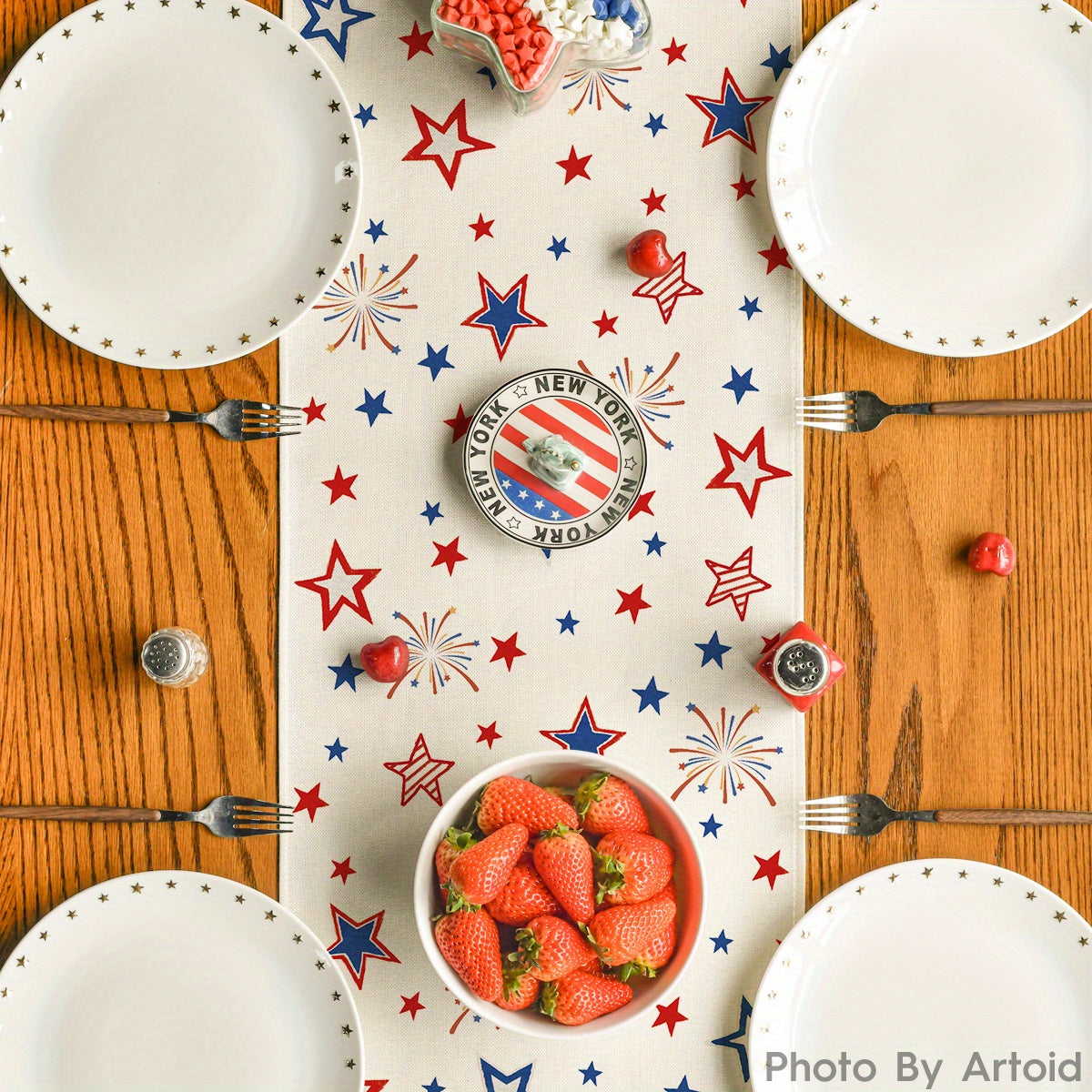 Patriotic Freedom Stars Table Runner 13x72 Inch - Indoor Outdoor