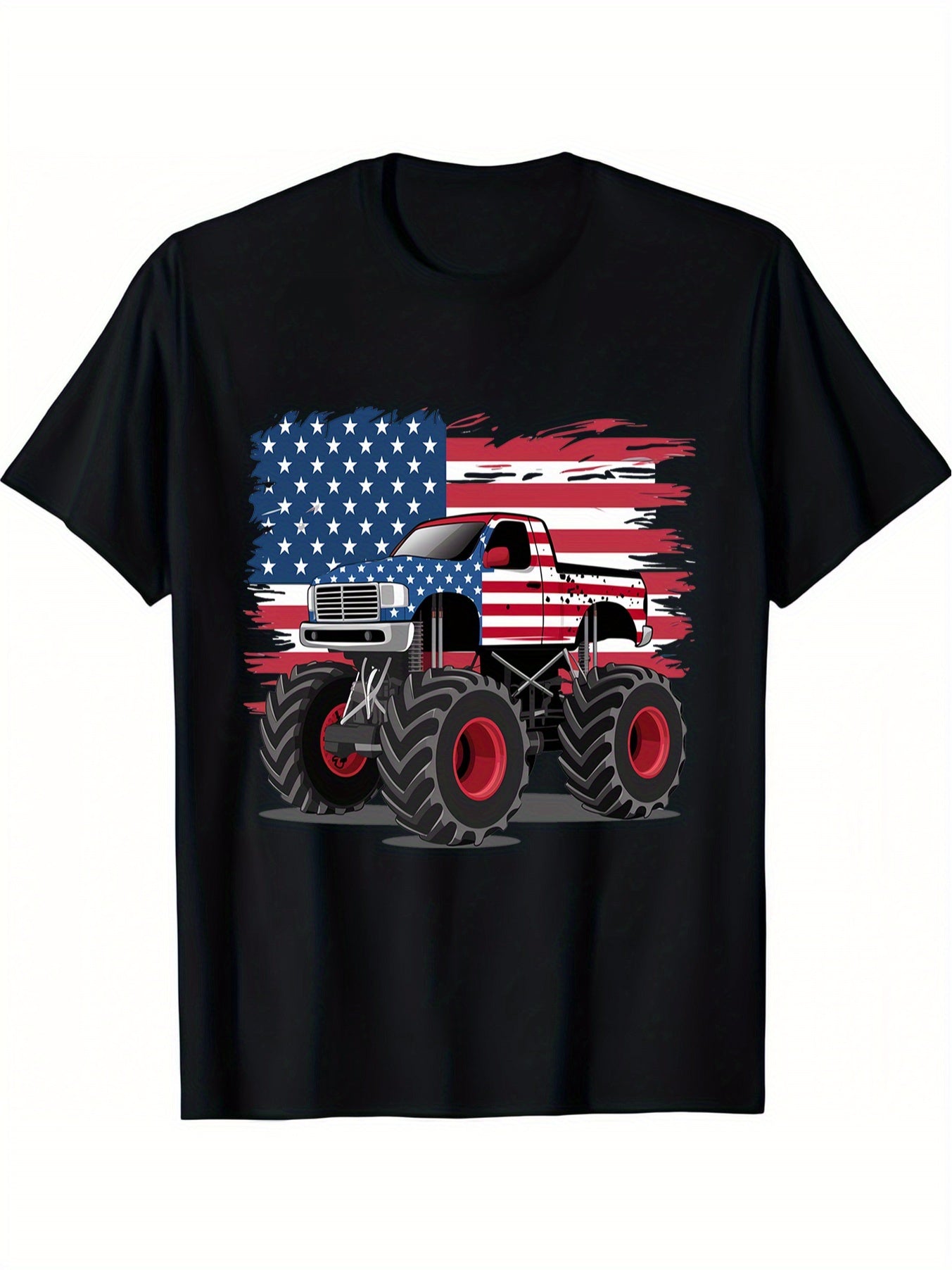 Boys Cool Truck Print Patriotic T-Shirt - Short Sleeve Cotton Tee