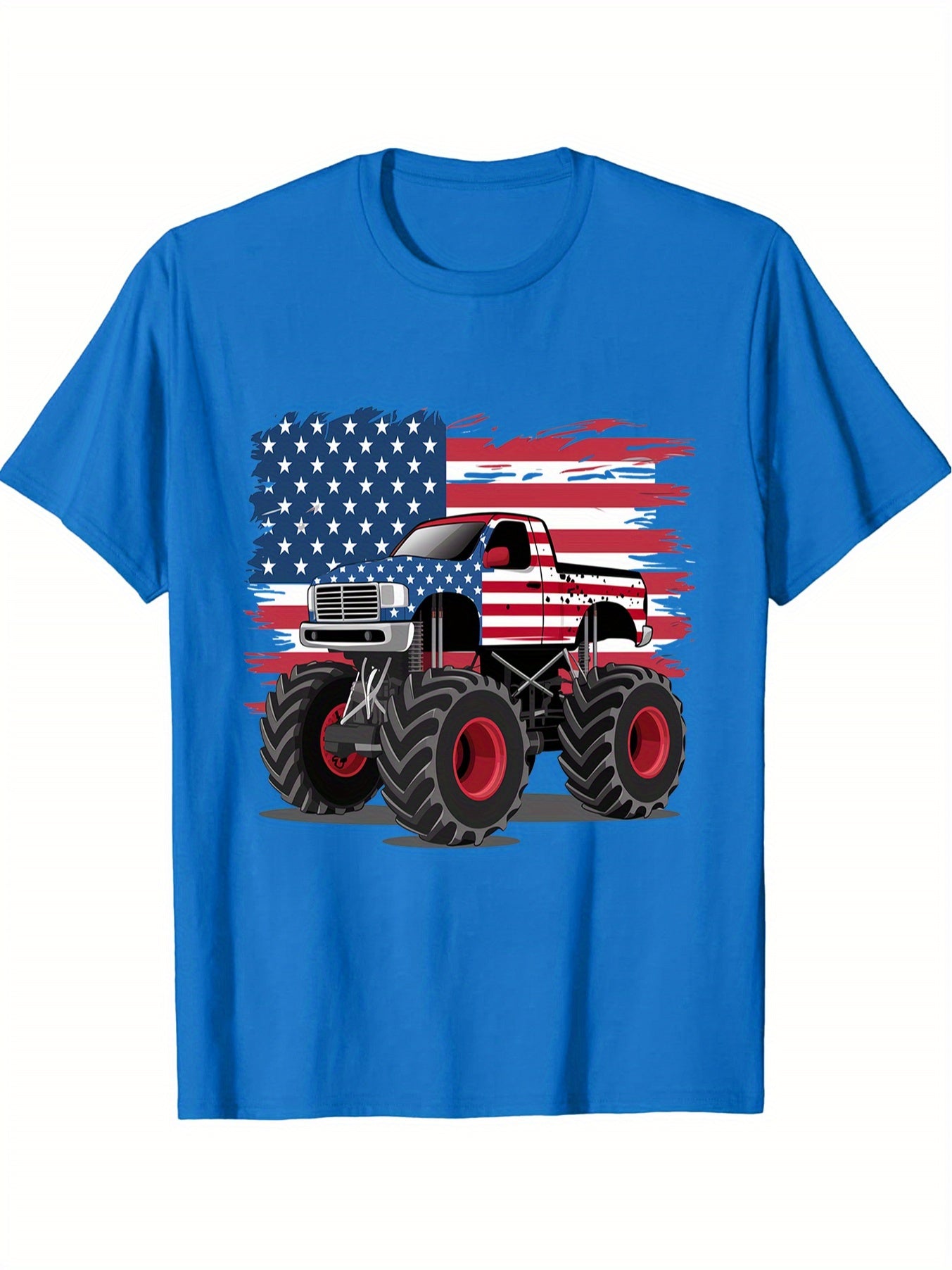 Boys Cool Truck Print Patriotic T-Shirt - Short Sleeve Cotton Tee