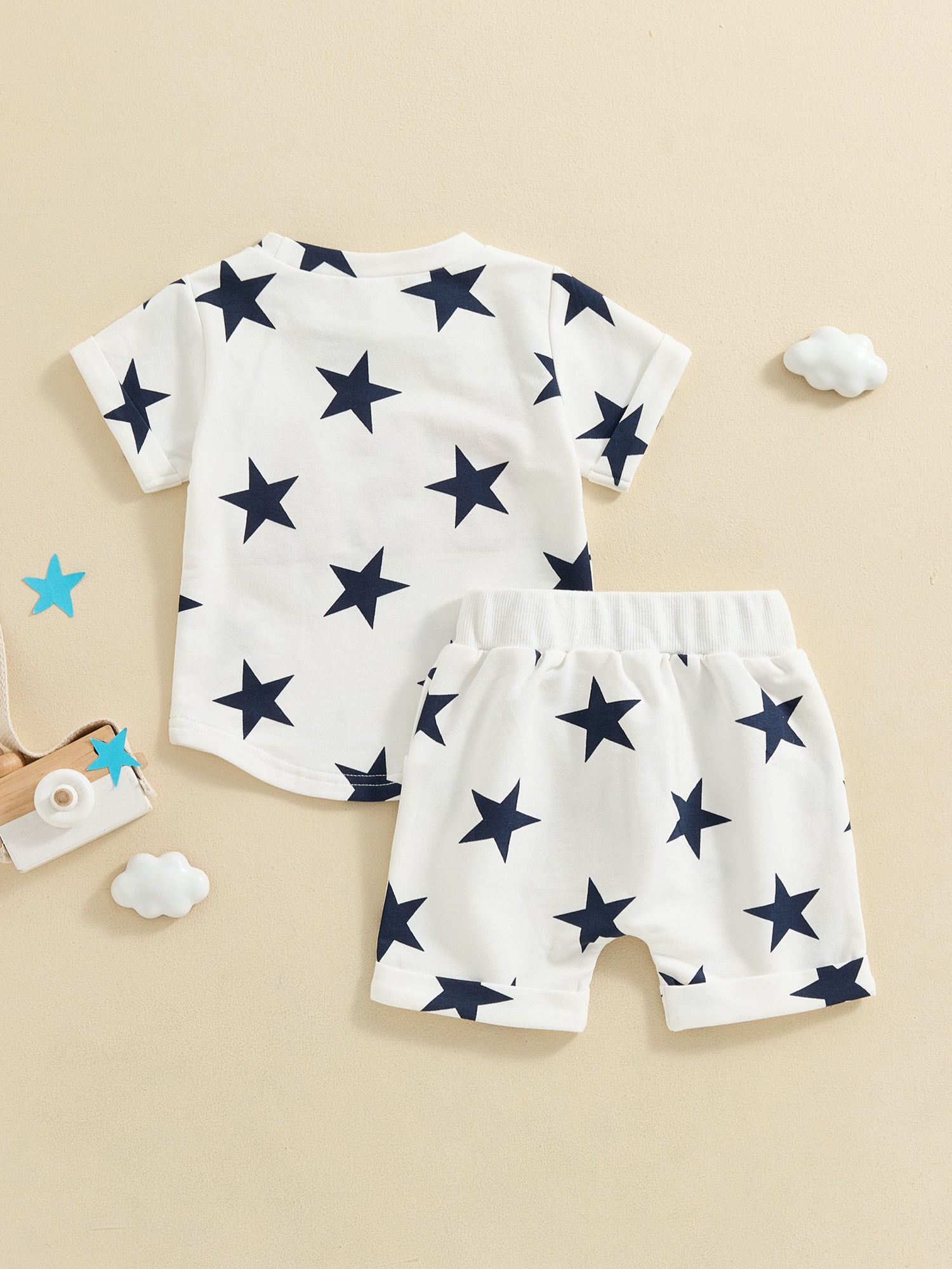 Baby Boys Embroidery Letter Tee & Stars Print Shorts Summer Set