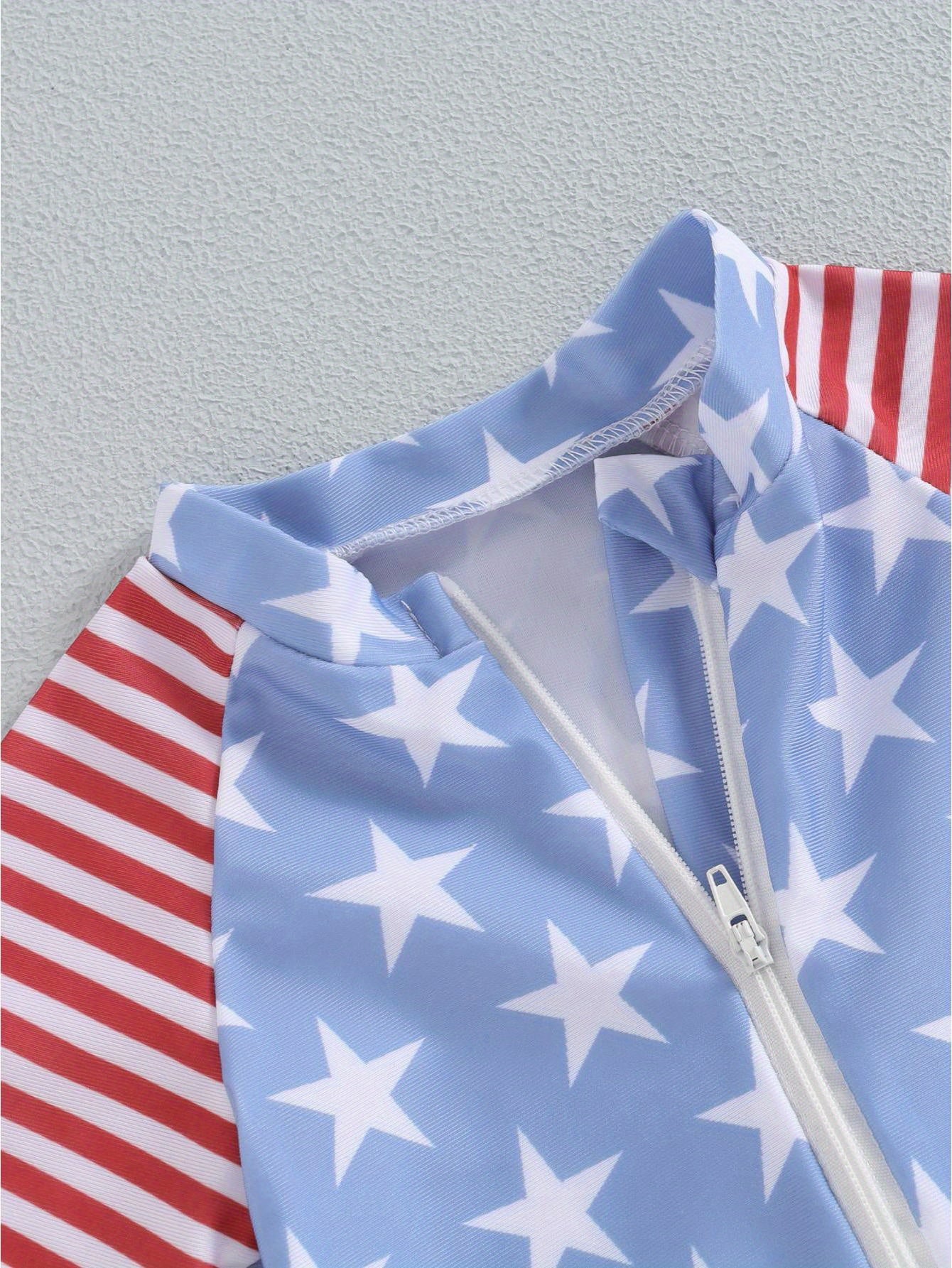 Boys Star & Stripe Zipper Rash Guard Swimsuit - Short Sleeve