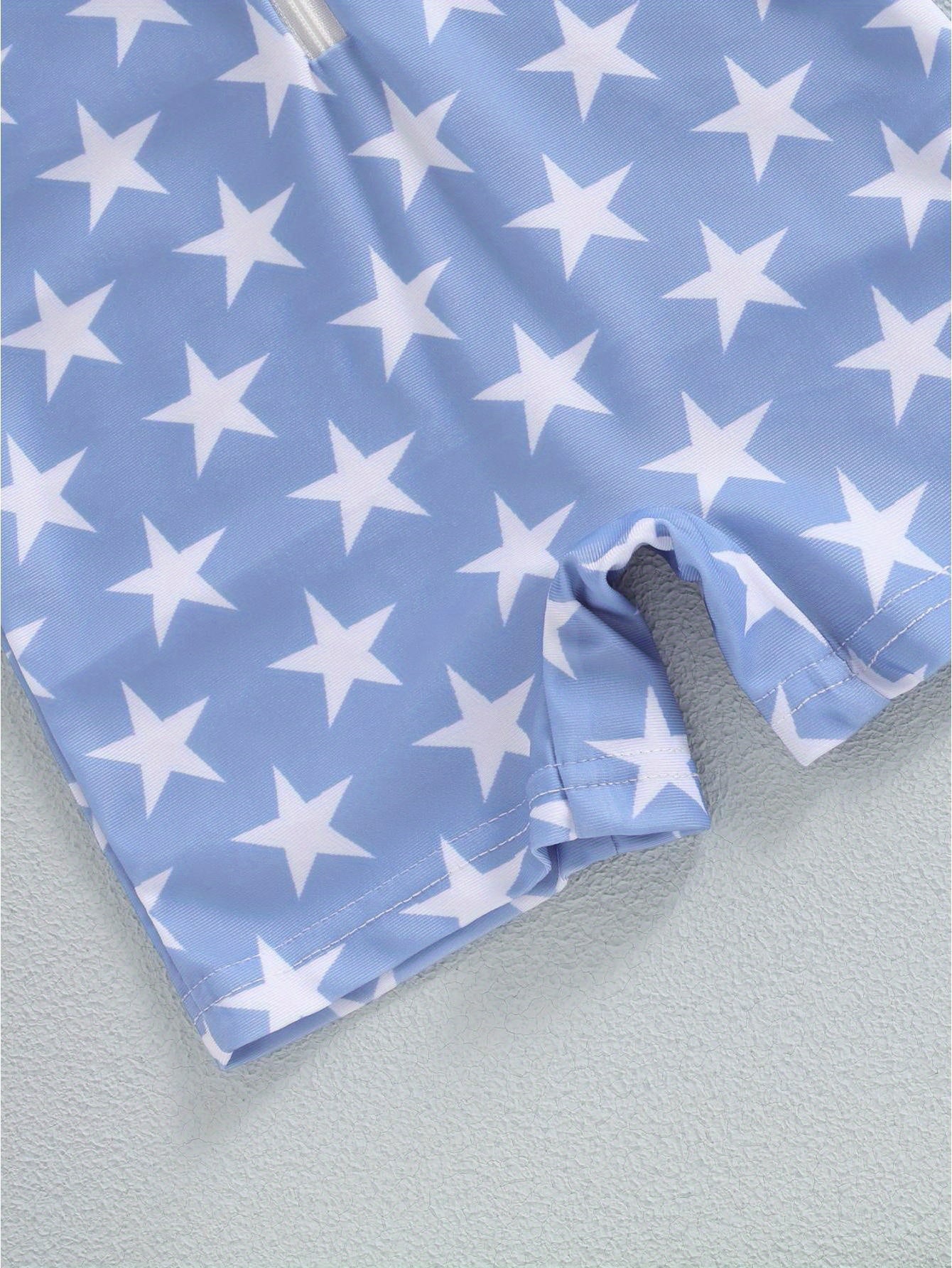 Boys Star & Stripe Zipper Rash Guard Swimsuit - Short Sleeve