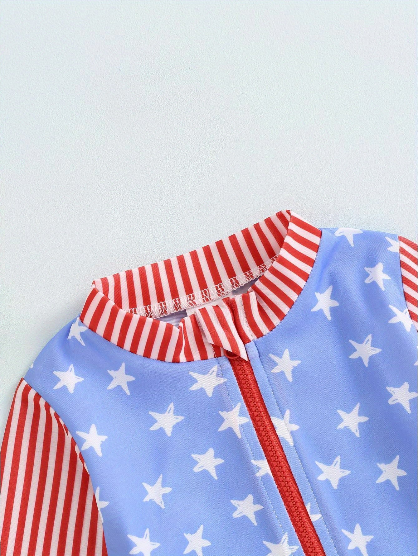 Baby Girl Star Print Long Sleeve Zipper Rash Guard Swimsuit