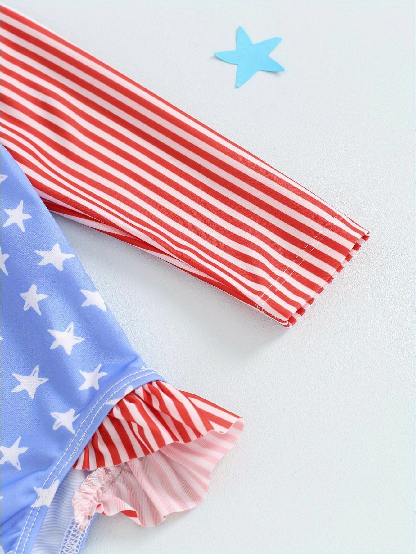 Baby Girl Star Print Long Sleeve Zipper Rash Guard Swimsuit