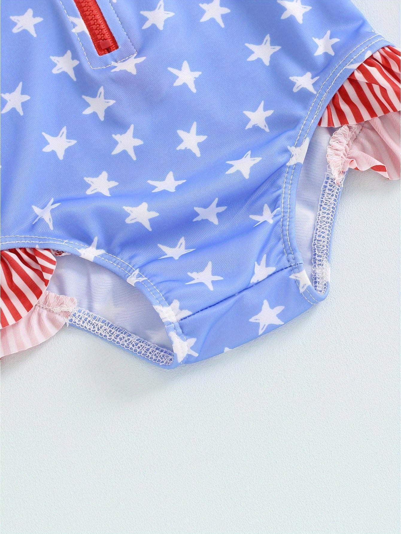 Baby Girl Star Print Long Sleeve Zipper Rash Guard Swimsuit