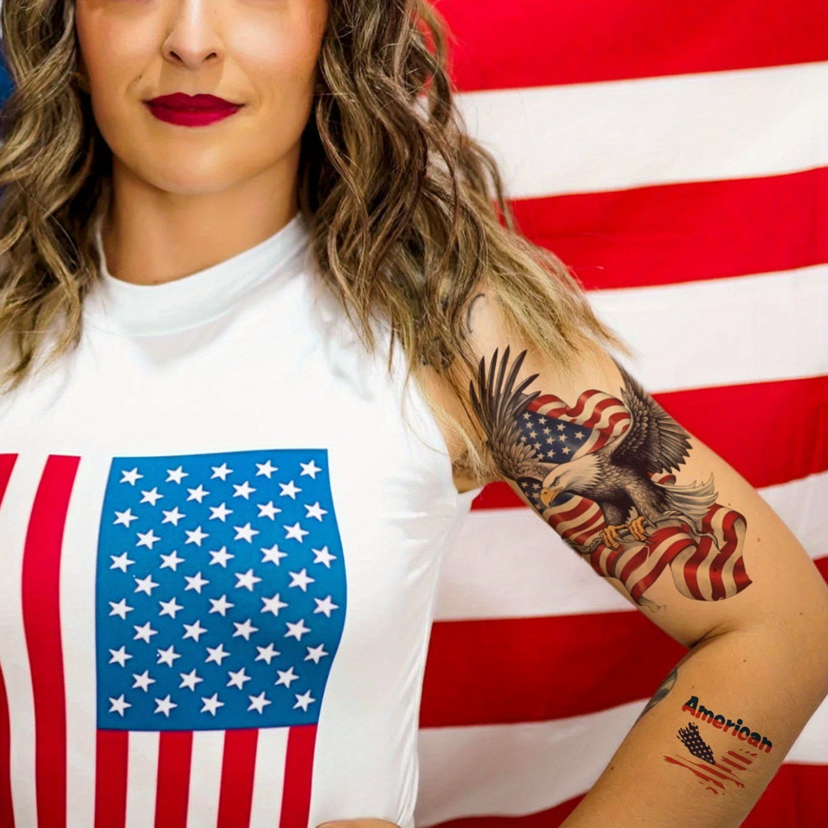 Patriotic American Flag Temporary Tattoos - Sleeve & Body Set