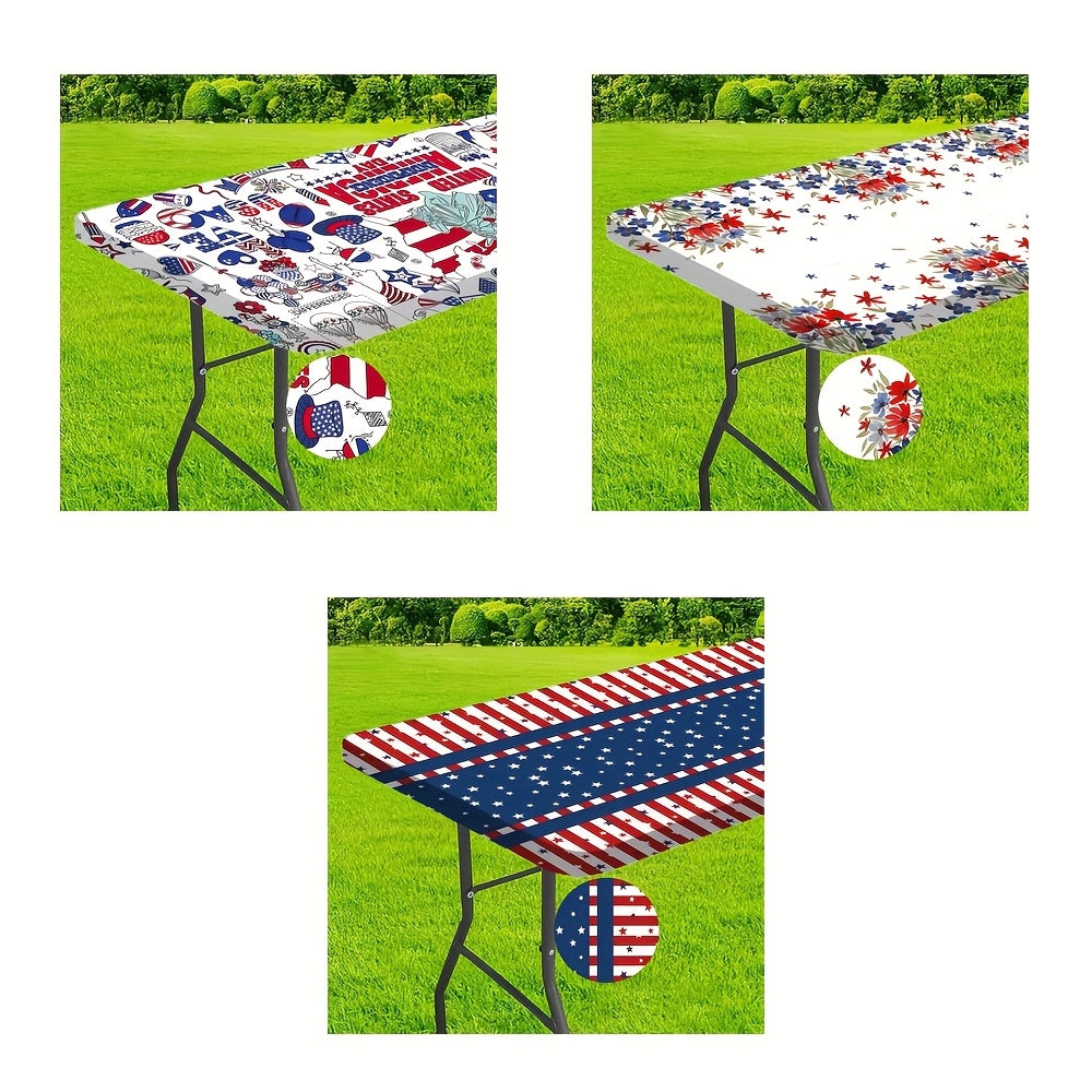 Patriotic Watercolor Poppy Flowers Stars & Stripes Rectangle Tablecloth