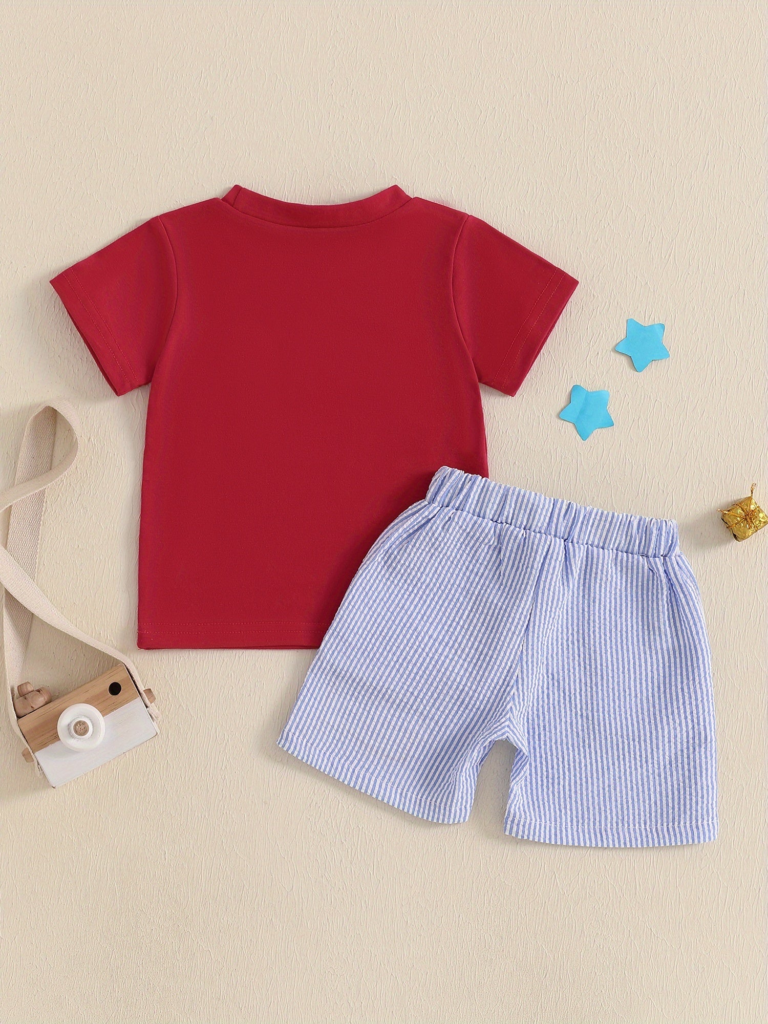Toddler Boy Letter Embroidery Tee & Stripe Shorts Outdoor Set