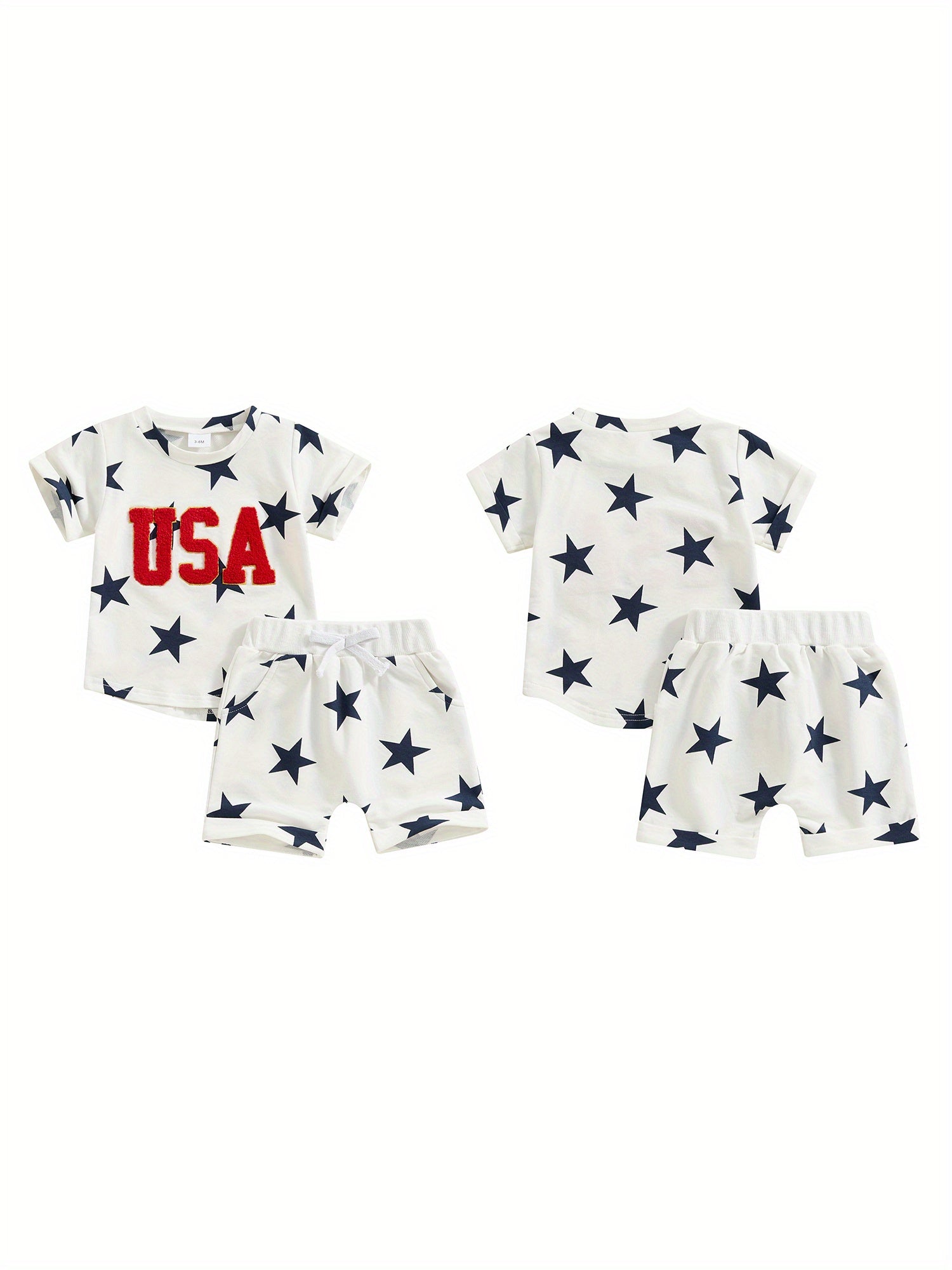 Baby Boys Embroidery Letter Tee & Stars Print Shorts Summer Set
