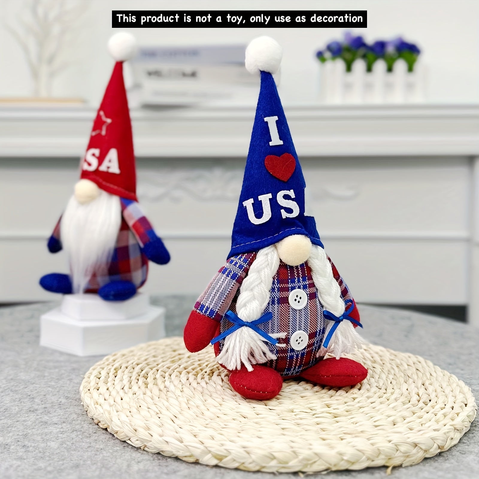 Patriotic Gnome Figurines - Striped Star Tabletop Decor Set