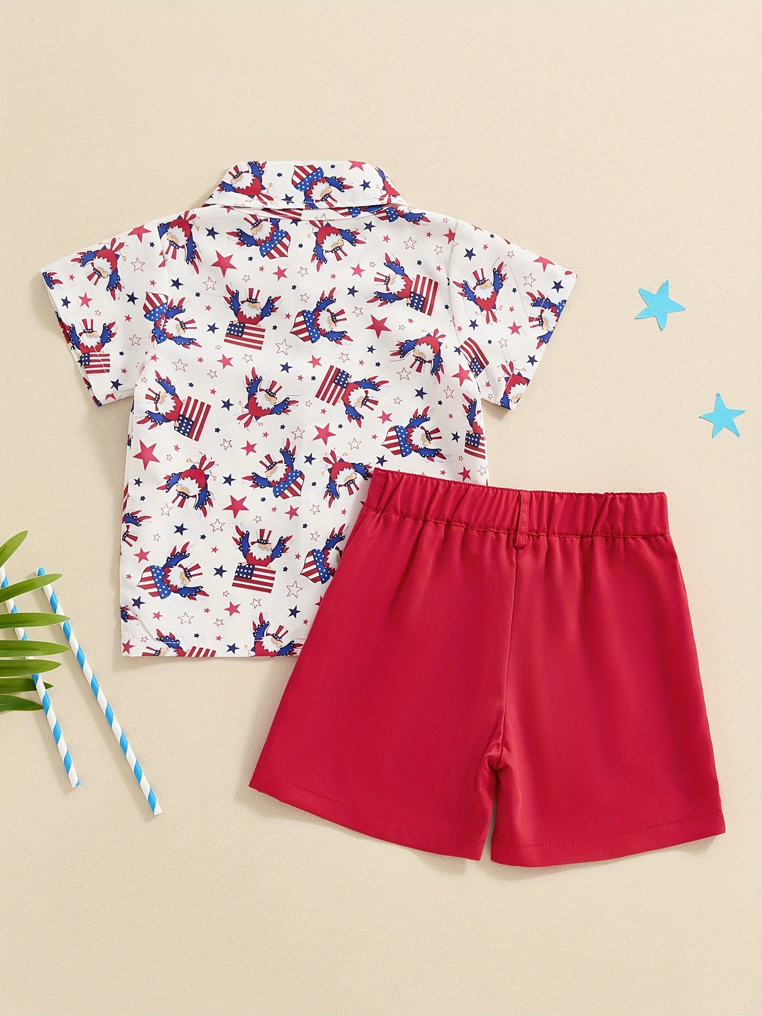 Boys Patriotic Shorts - Eagle Flag Print Red White Blue