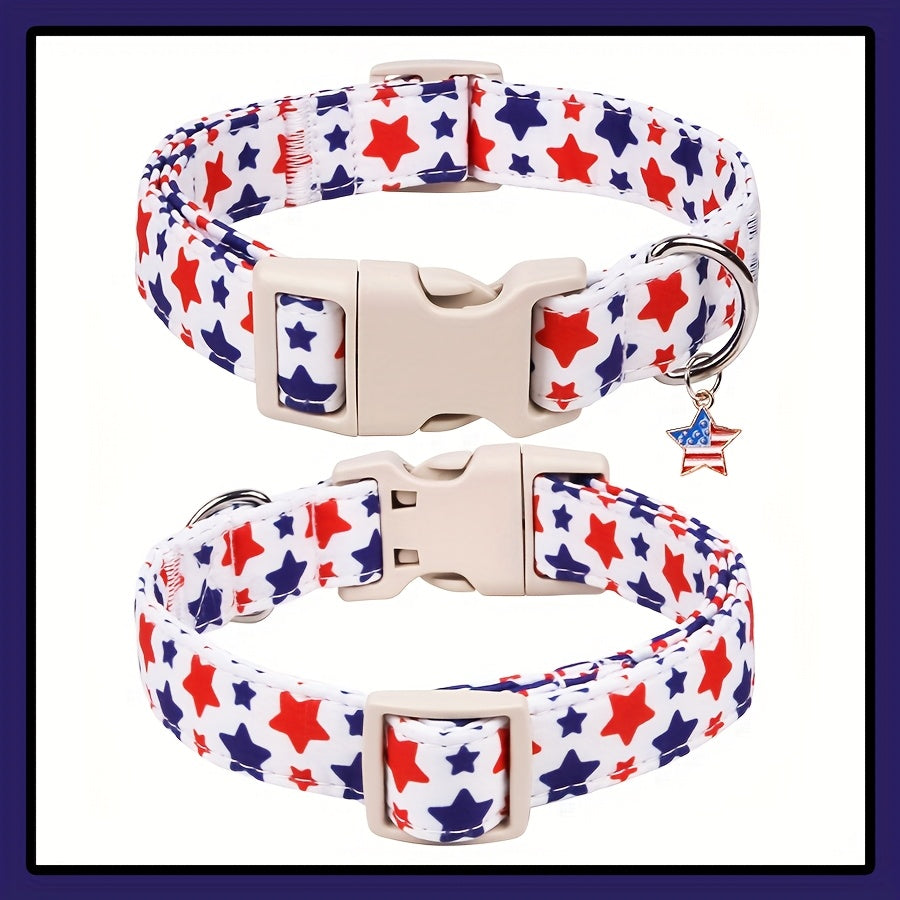 Patriotic Star Pattern Dog Collar - Adjustable Quick Release Buckle