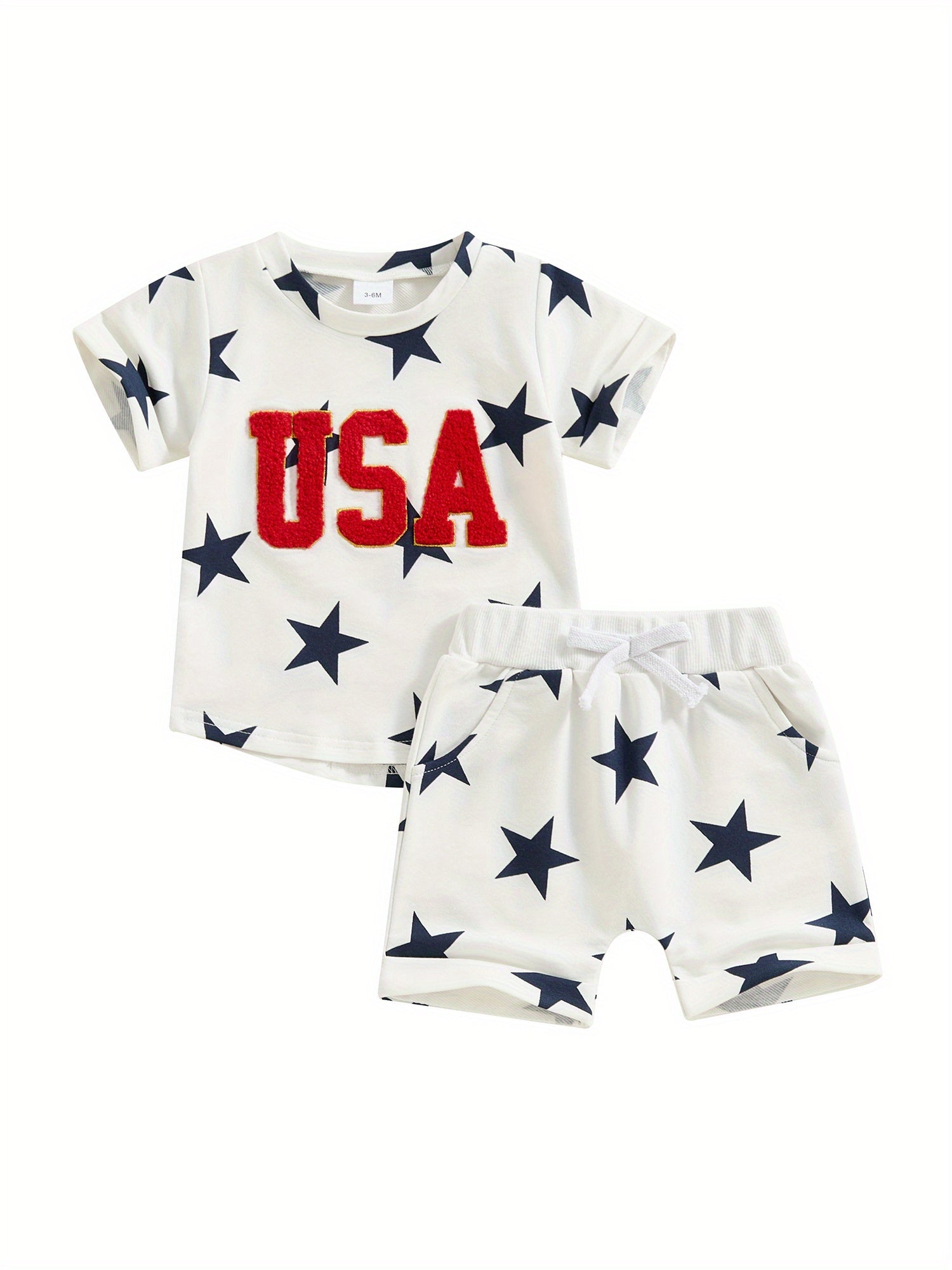 Baby Boys Embroidery Letter Tee & Stars Print Shorts Summer Set