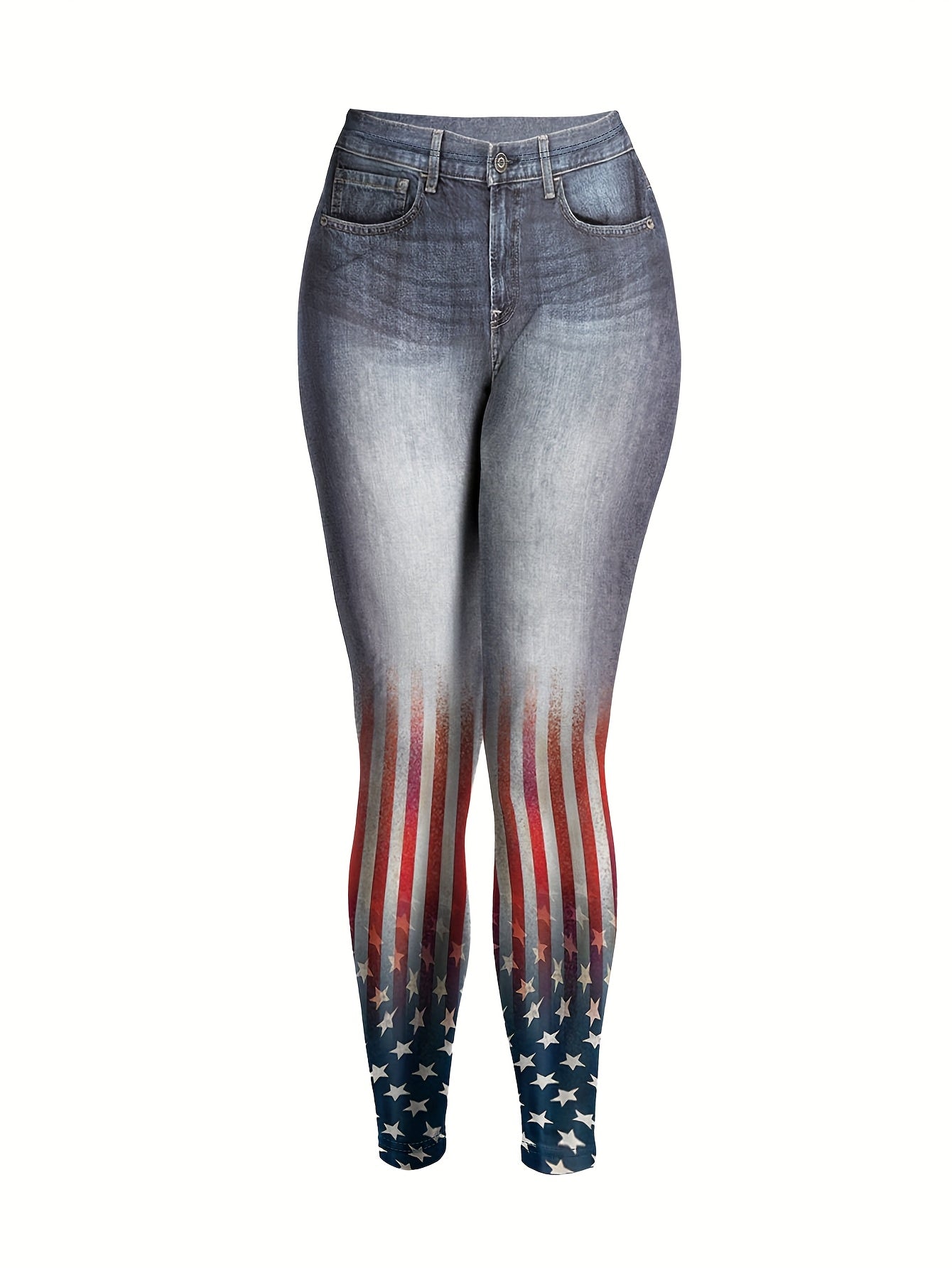 Women's Patriotic Flag 3D Print High-Waist Denim-Look Leggings