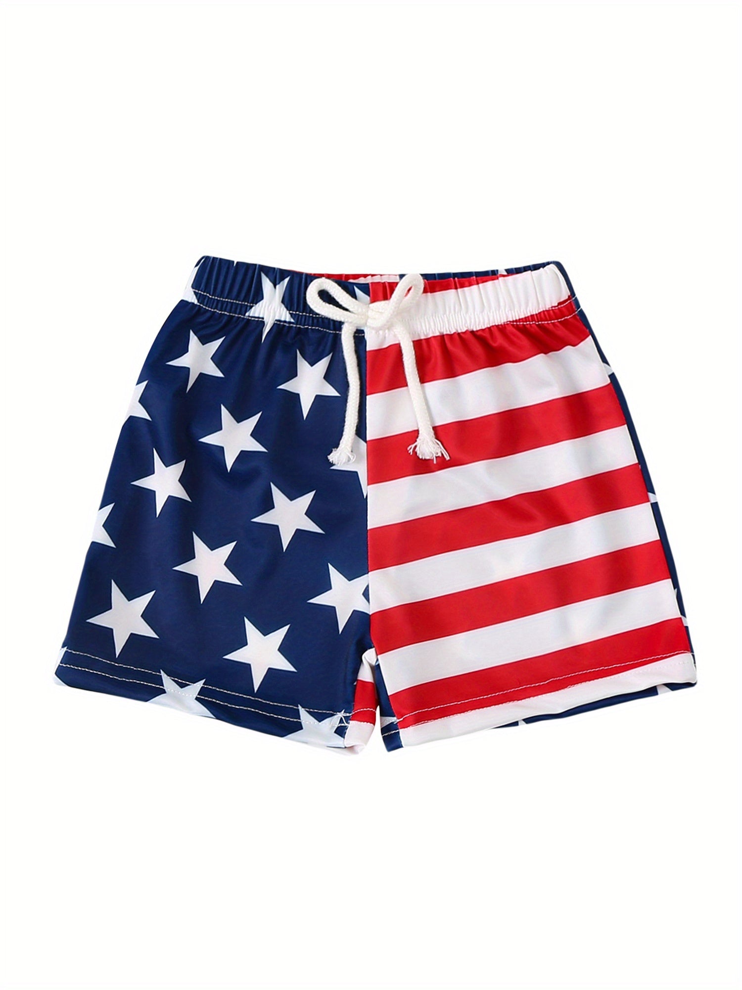 Patriotic American Boys Red White Blue Star-Spangled Swim Trunks - Elastic Waist