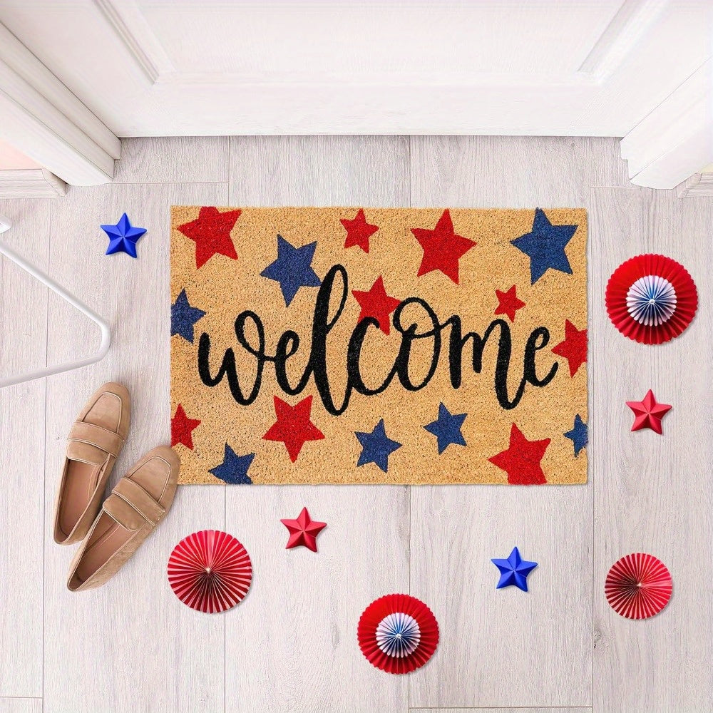 Patriotic Welcome Door Mat - Non-Slip Machine Washable Indoor Outdoor