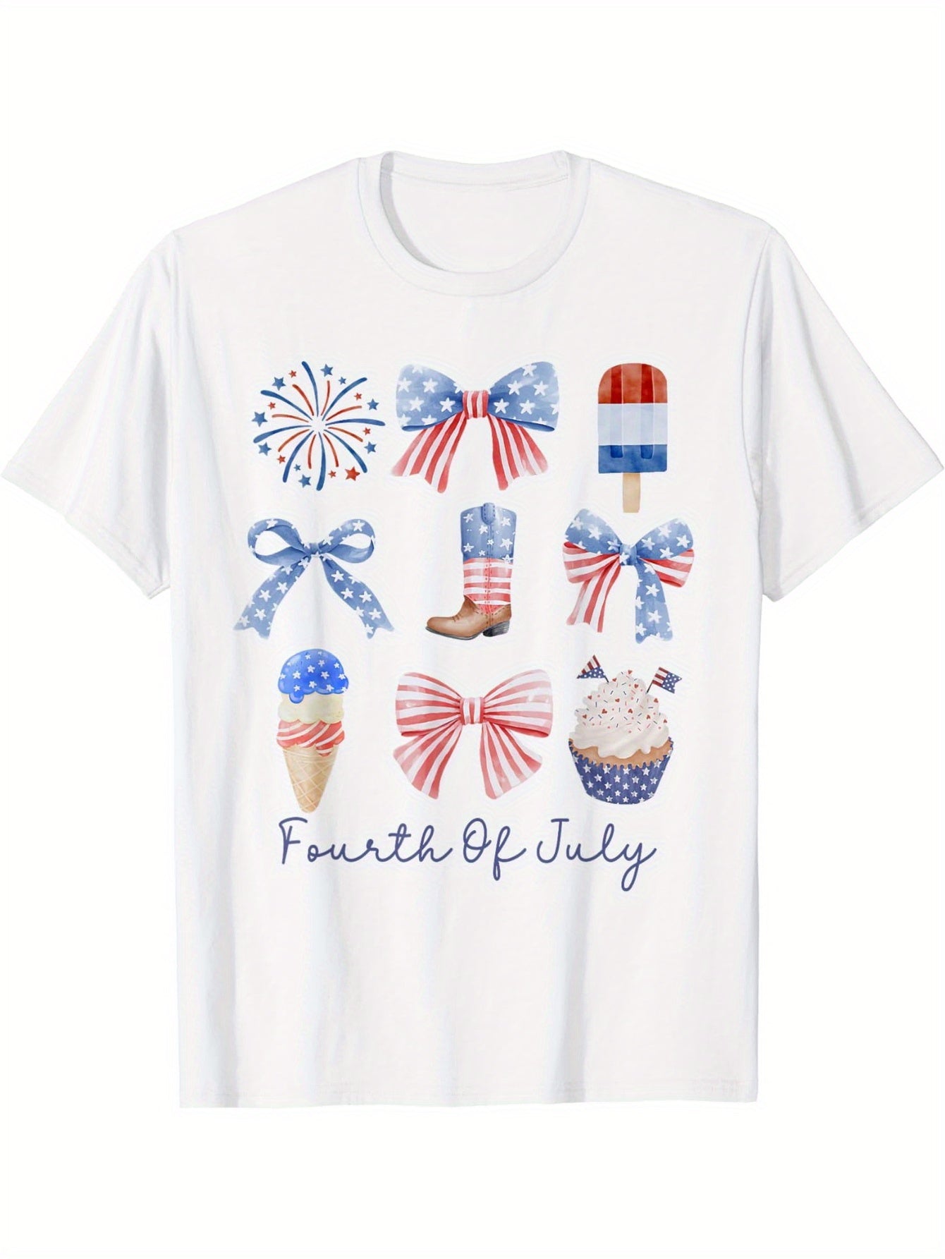 Red White Blue Coquette Bows Funny Patriotic T-Shirt - 100% Cotton