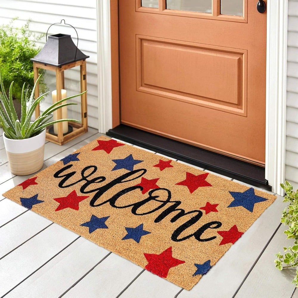 Patriotic Welcome Door Mat - Non-Slip Machine Washable Indoor Outdoor