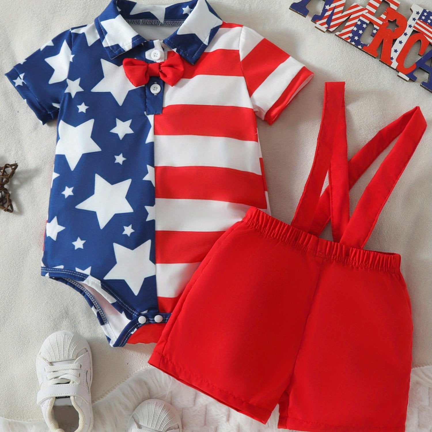 Baby Romper - Striped Red White Blue Outfit