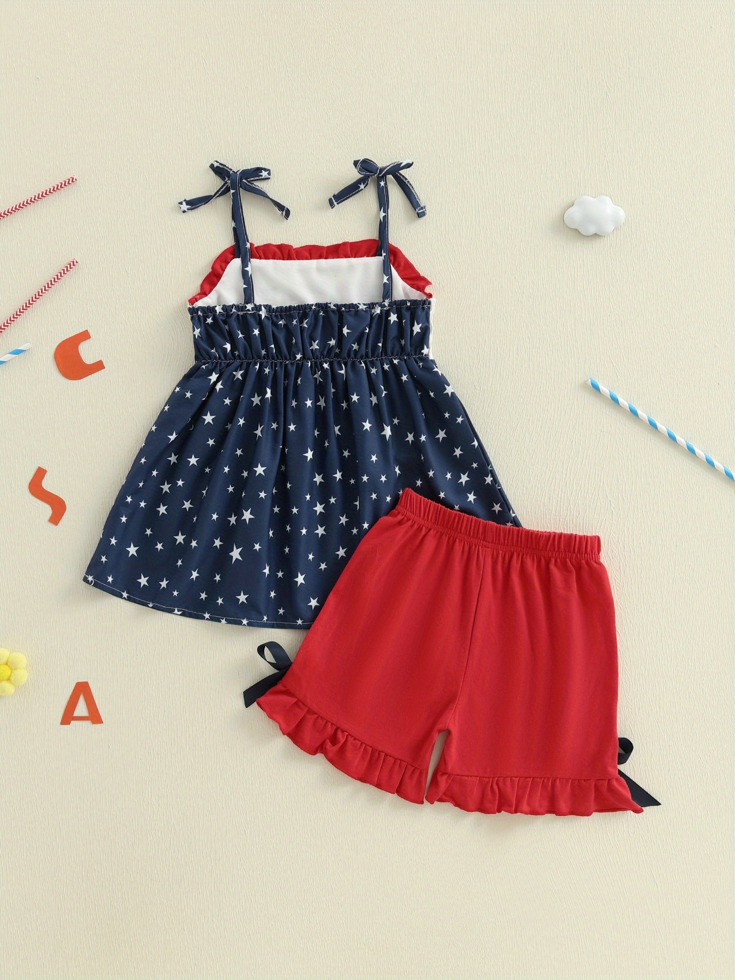 Kids Patriotic Shorts Set - Stars Print American Flag 4th