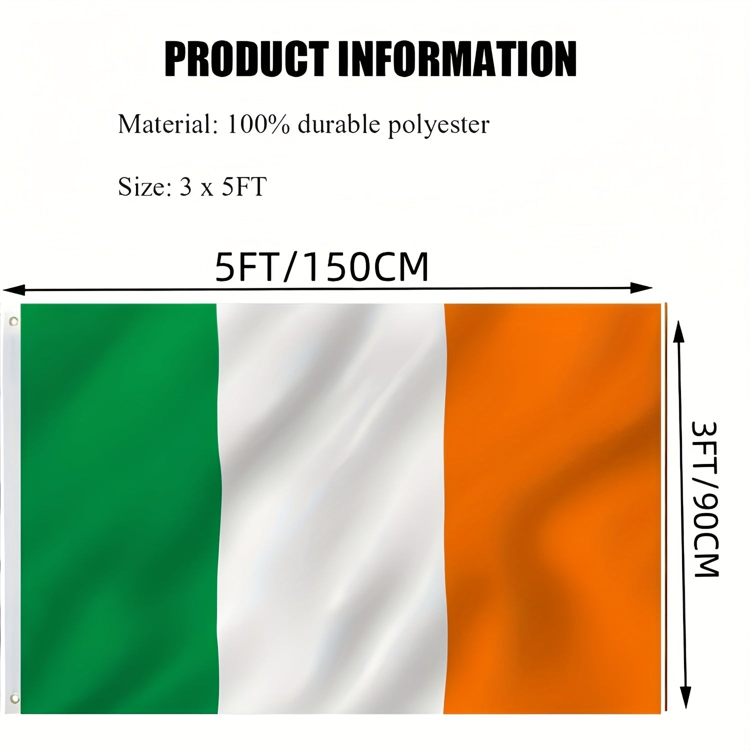 Irish Flag – Fade-Resistant Polyester Outdoor Flag with Brass Grommets
