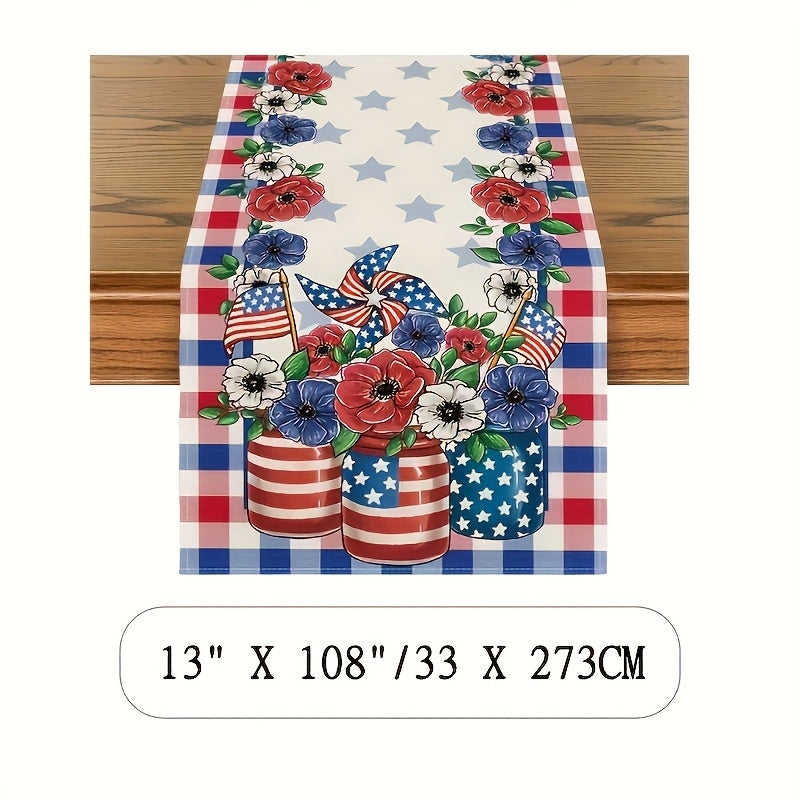 Buffalo Plaid Vases Flowers Patriotic Table Runner