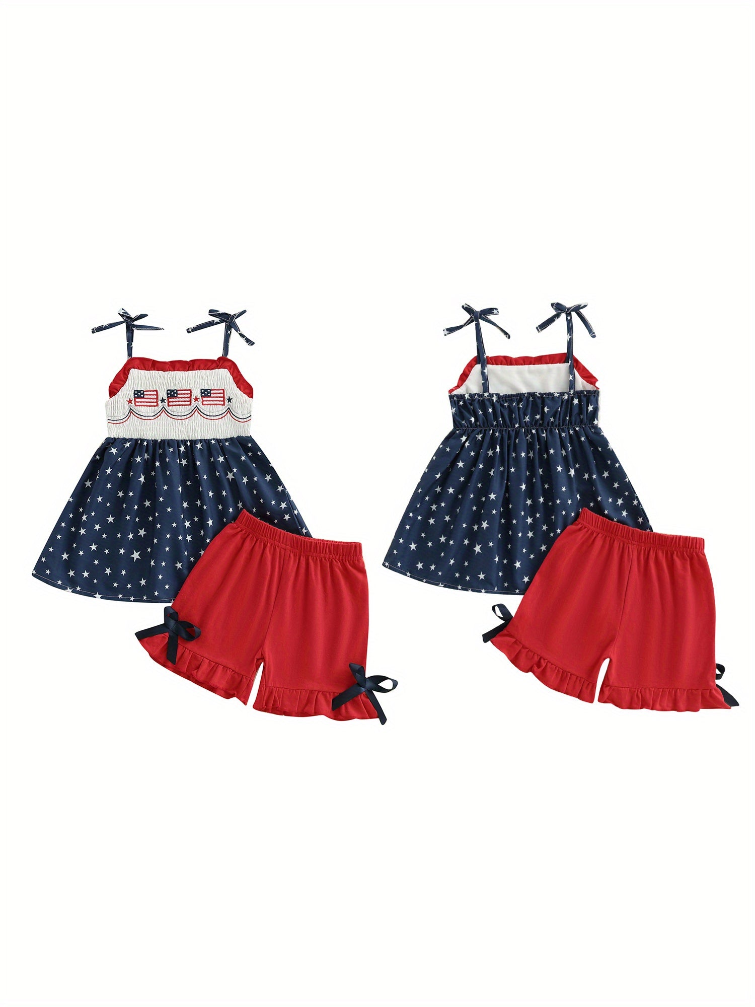 Kids Patriotic Shorts Set - Stars Print American Flag 4th