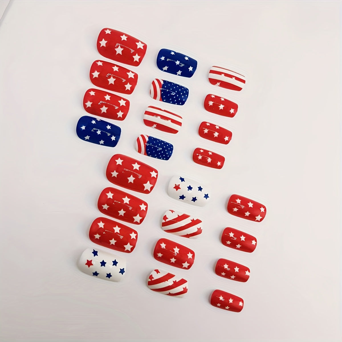 24pcs Patriotic Red White Blue Star Press-On Nails - Square Glossy