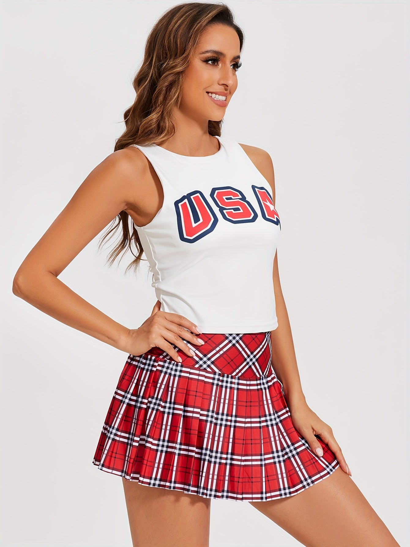 Women's 2pc Patriotic Tennis Skirt Set - Halter Top & Mini Skirt