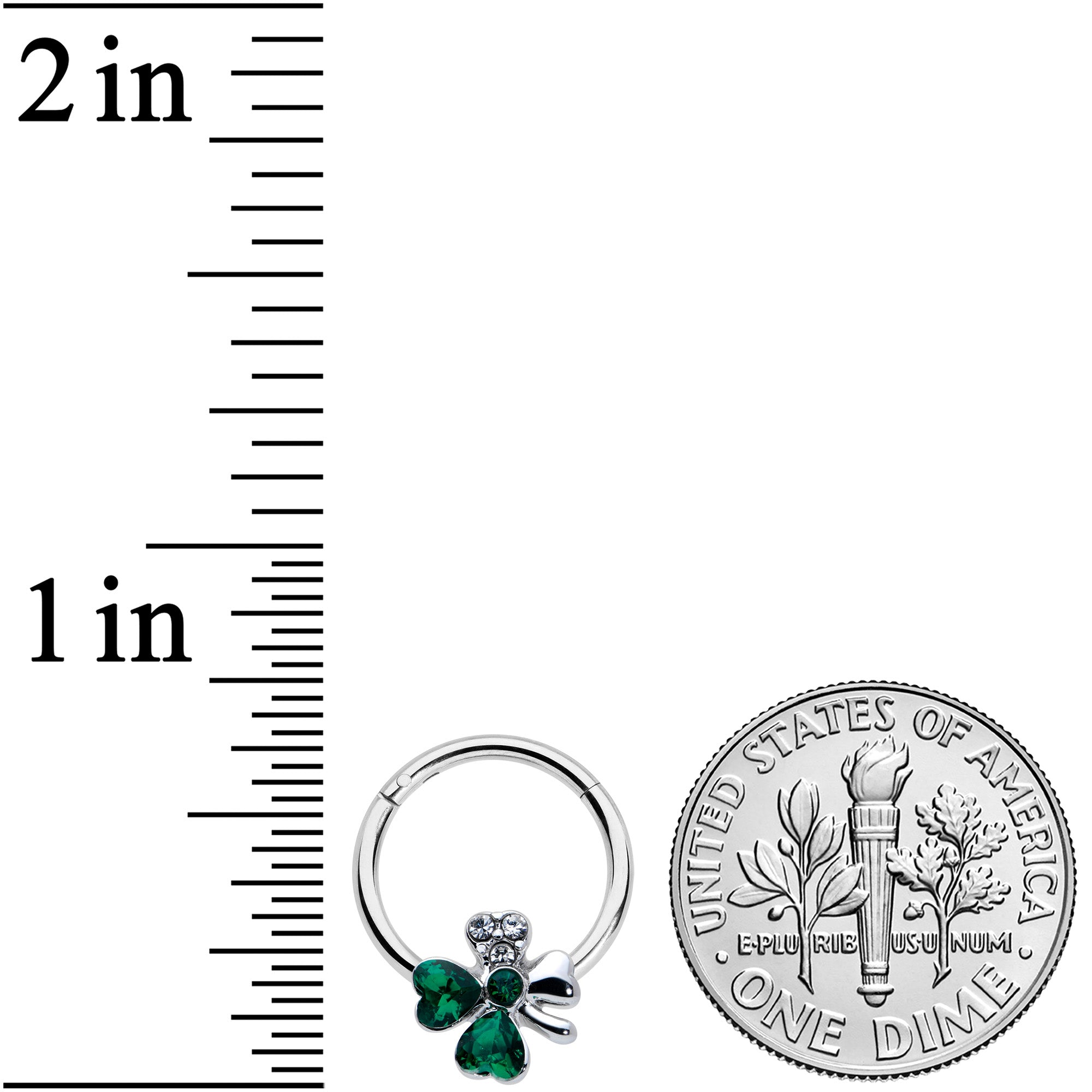 16G 3/8 Clear Green Gem Shamrock St Patricks Hinged Segment Ring