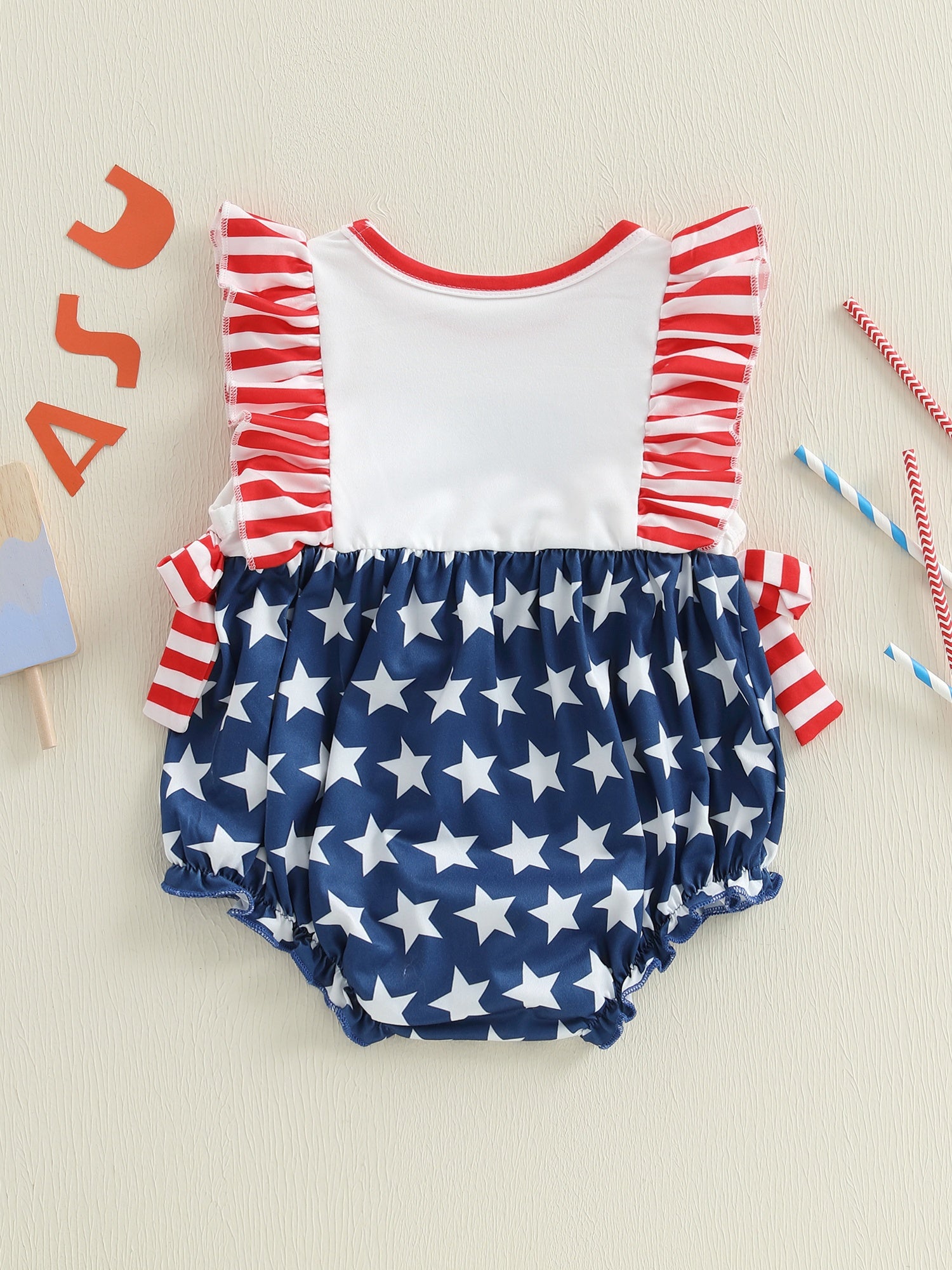 Baby Girl Ruffle Sleeveless USA Stars & Stripes Vintage Romper
