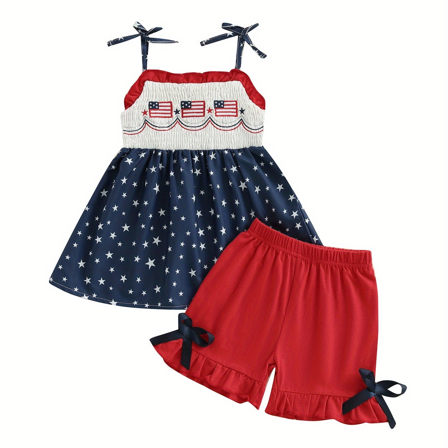 Kids Patriotic Shorts Set - Stars Print American Flag 4th