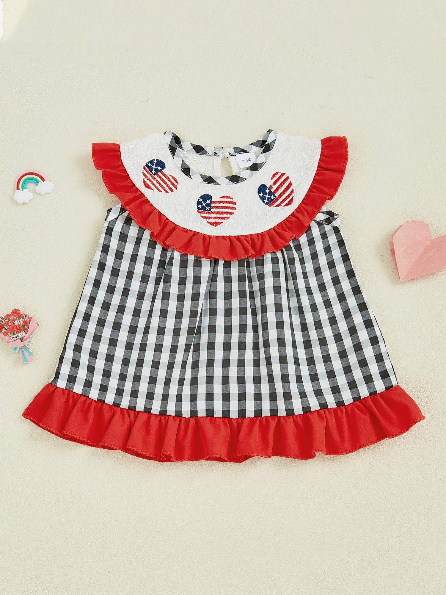 4th of July Toddler Dress - Plaid Ruffled Red White Blue