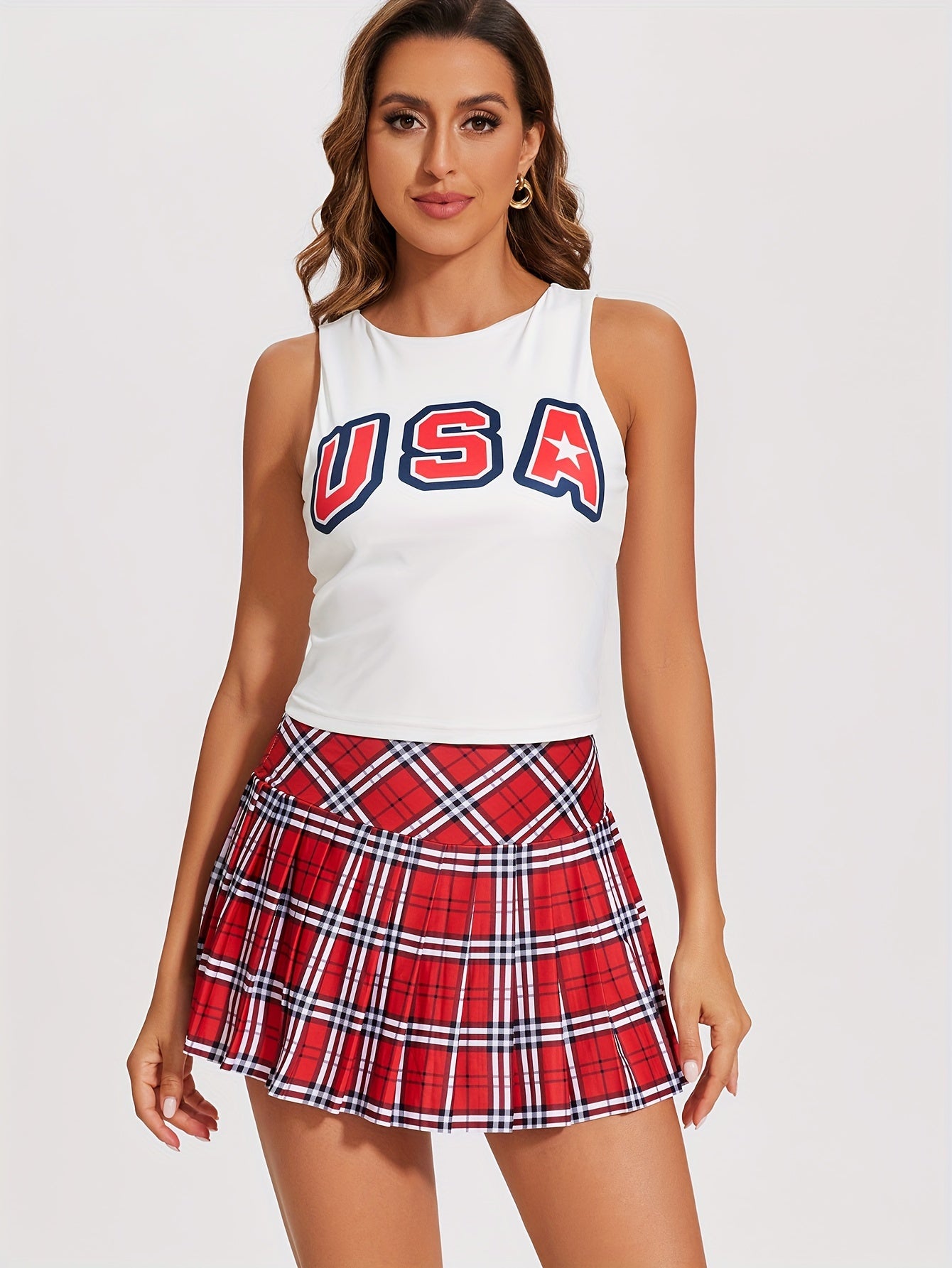 Women's 2pc Patriotic Tennis Skirt Set - Halter Top & Mini Skirt