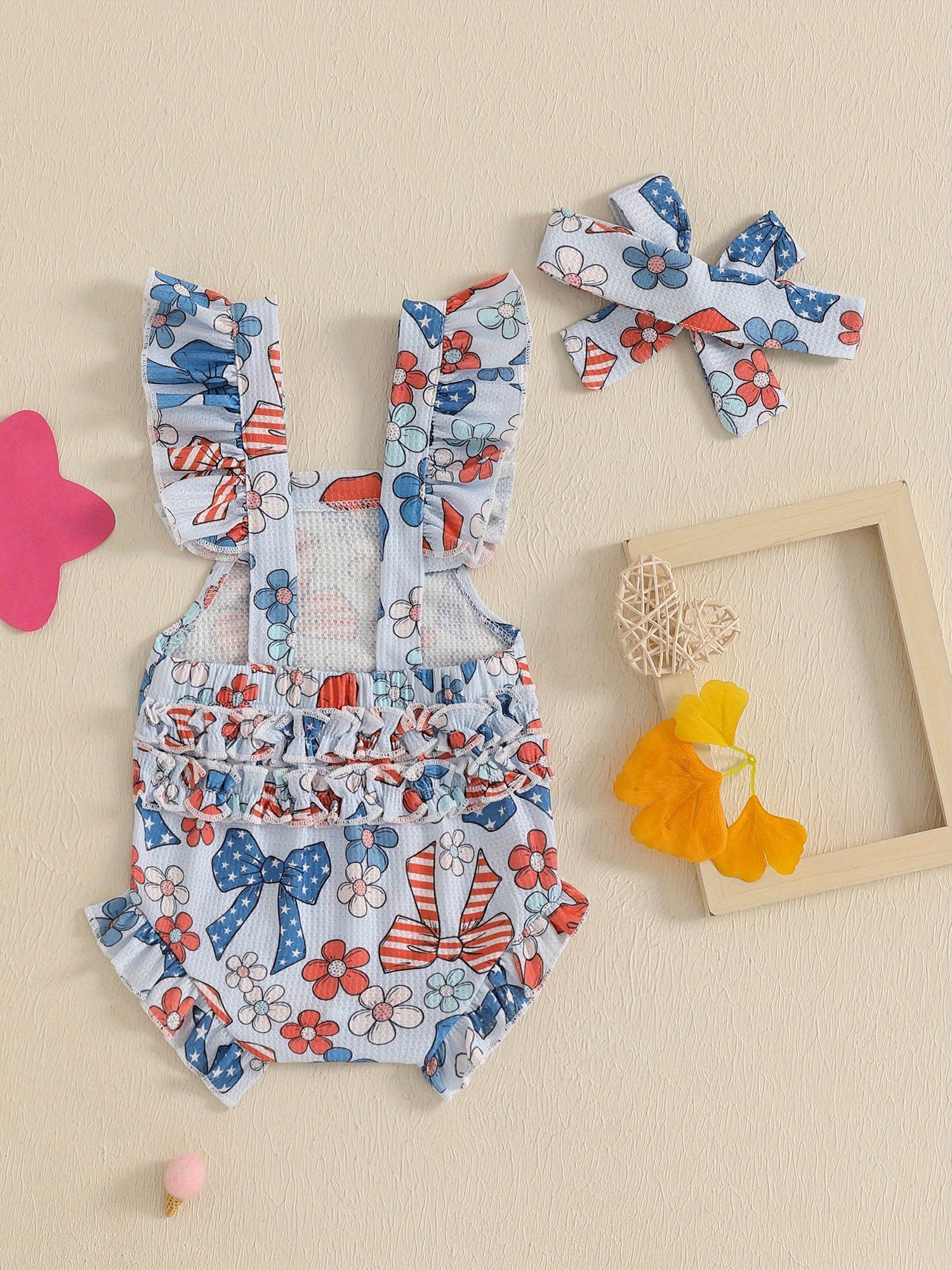 Patriotic Baby Romper - Red White Blue Stars