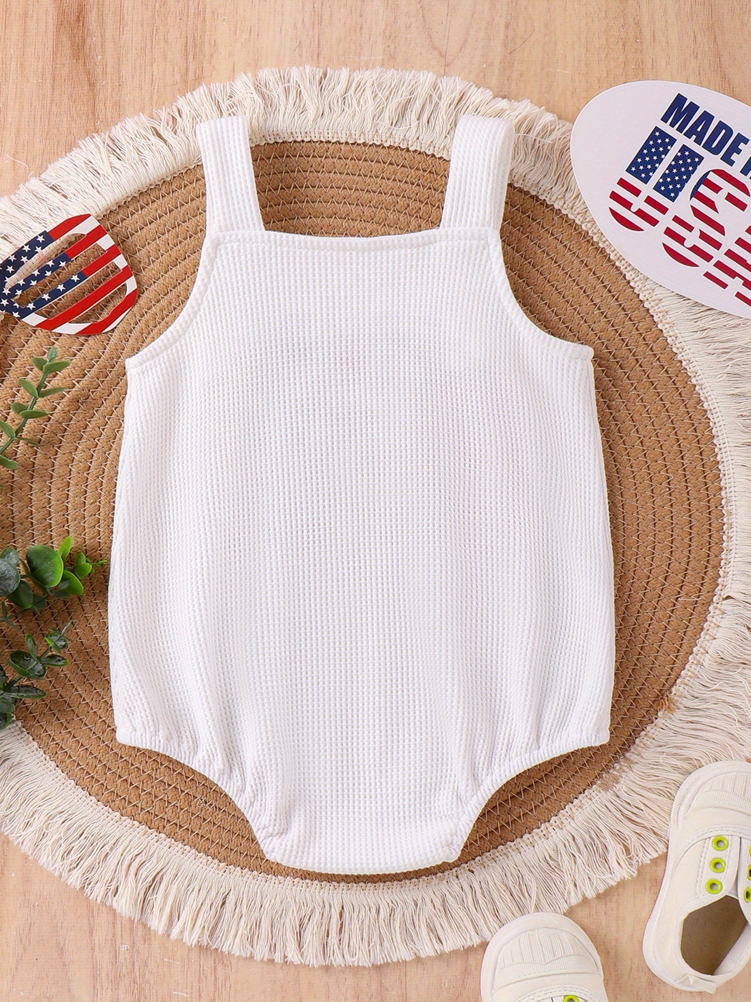 Baby Waffle Stars & Stripes Embroidery Sleeveless Romper Jumpsuit