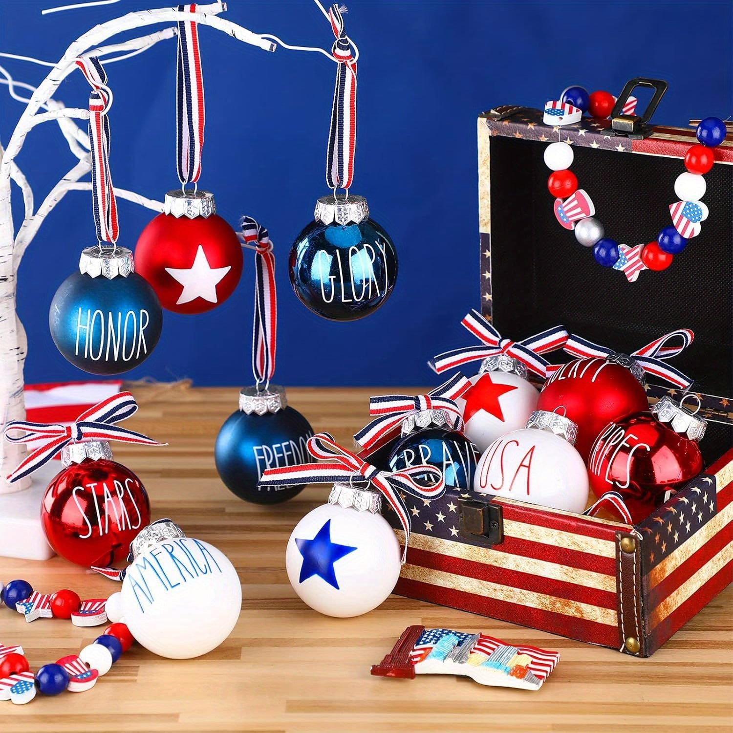 Patriotic Hanging Ornaments - Red White Blue 4th July Balls
