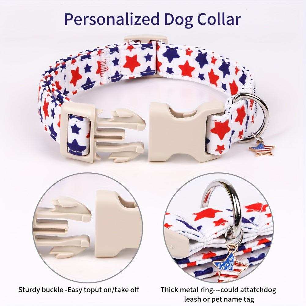 Patriotic Star Pattern Dog Collar - Adjustable Quick Release Buckle