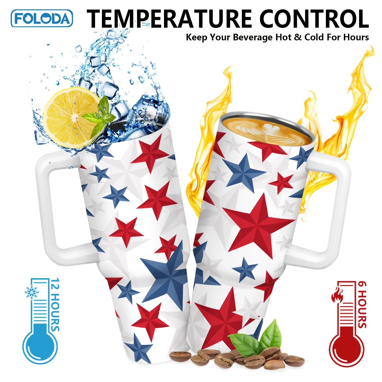 40oz Patriotic Flag Star Oval Tumbler - Leak Proof BPA Free